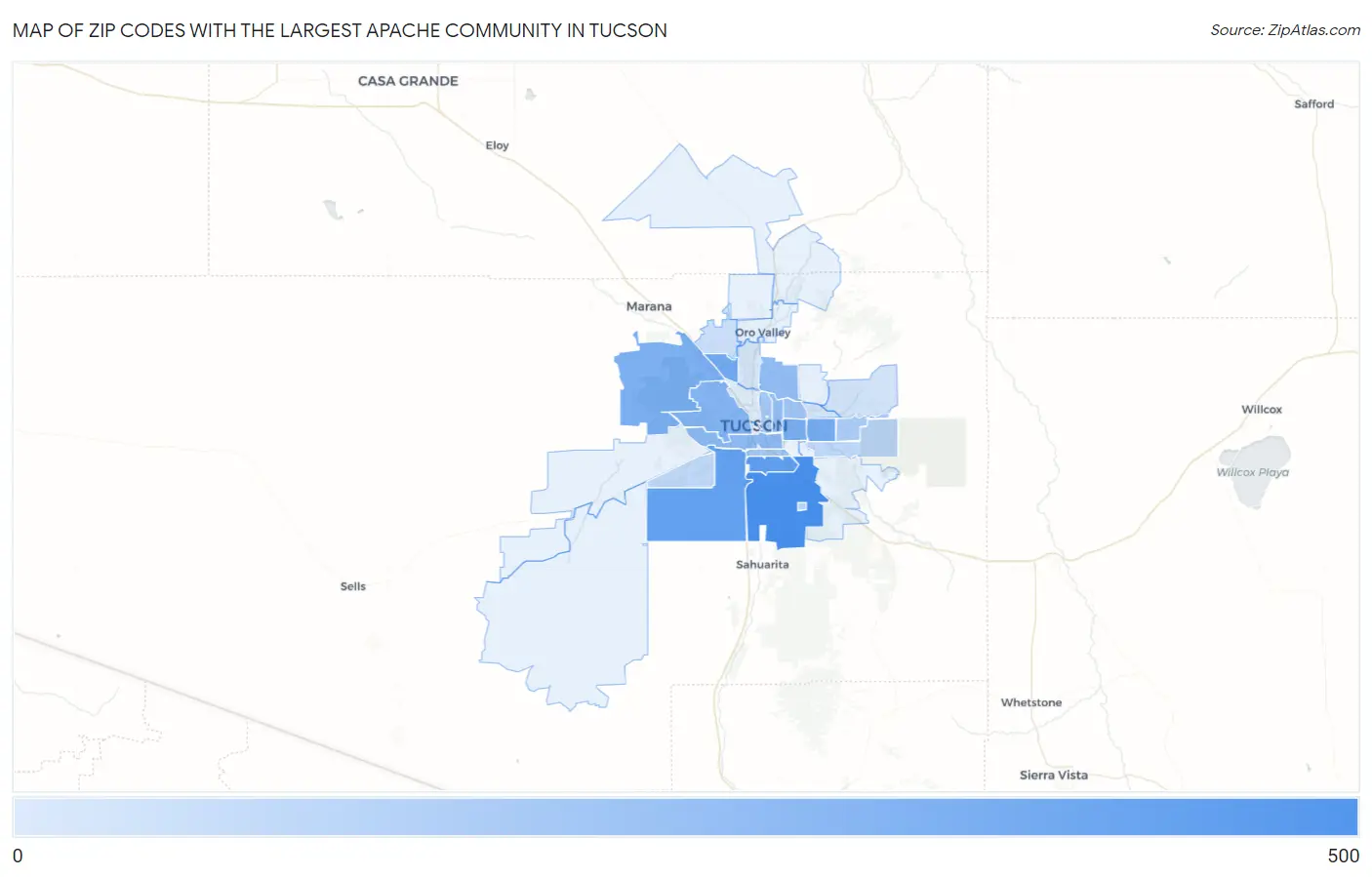 Zip Codes with the Largest Apache Community in Tucson Map