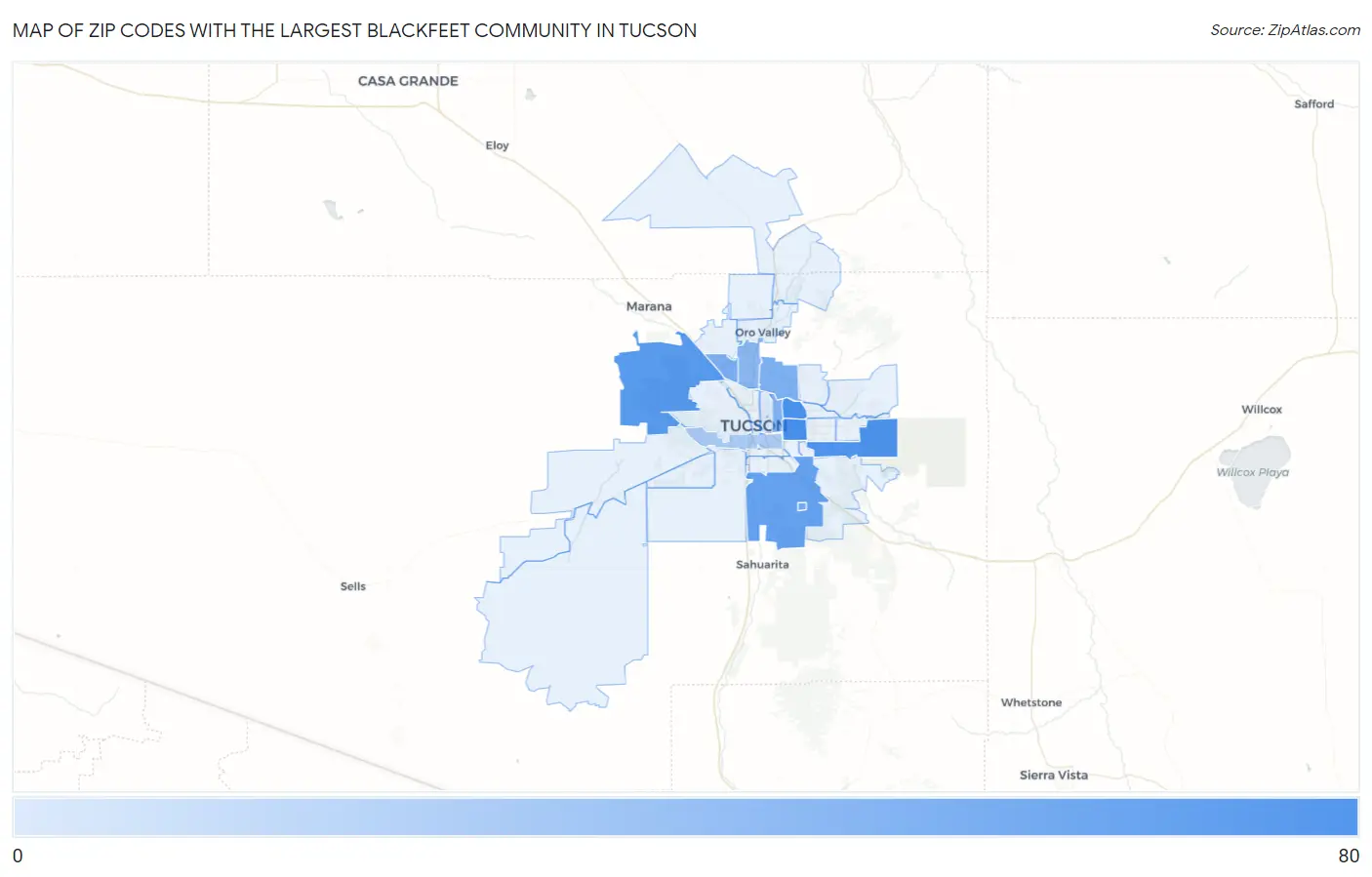 Zip Codes with the Largest Blackfeet Community in Tucson Map