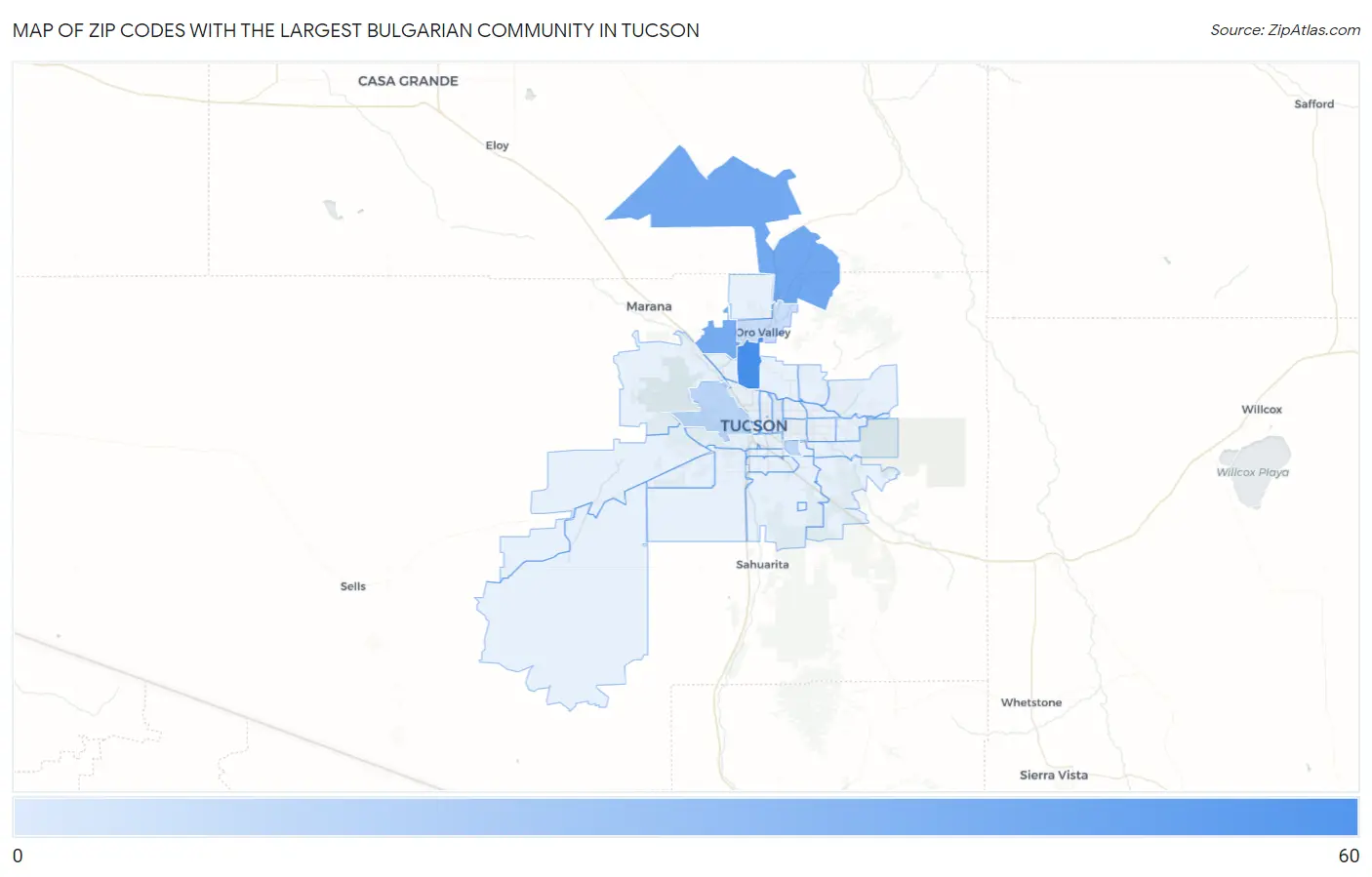 Zip Codes with the Largest Bulgarian Community in Tucson Map