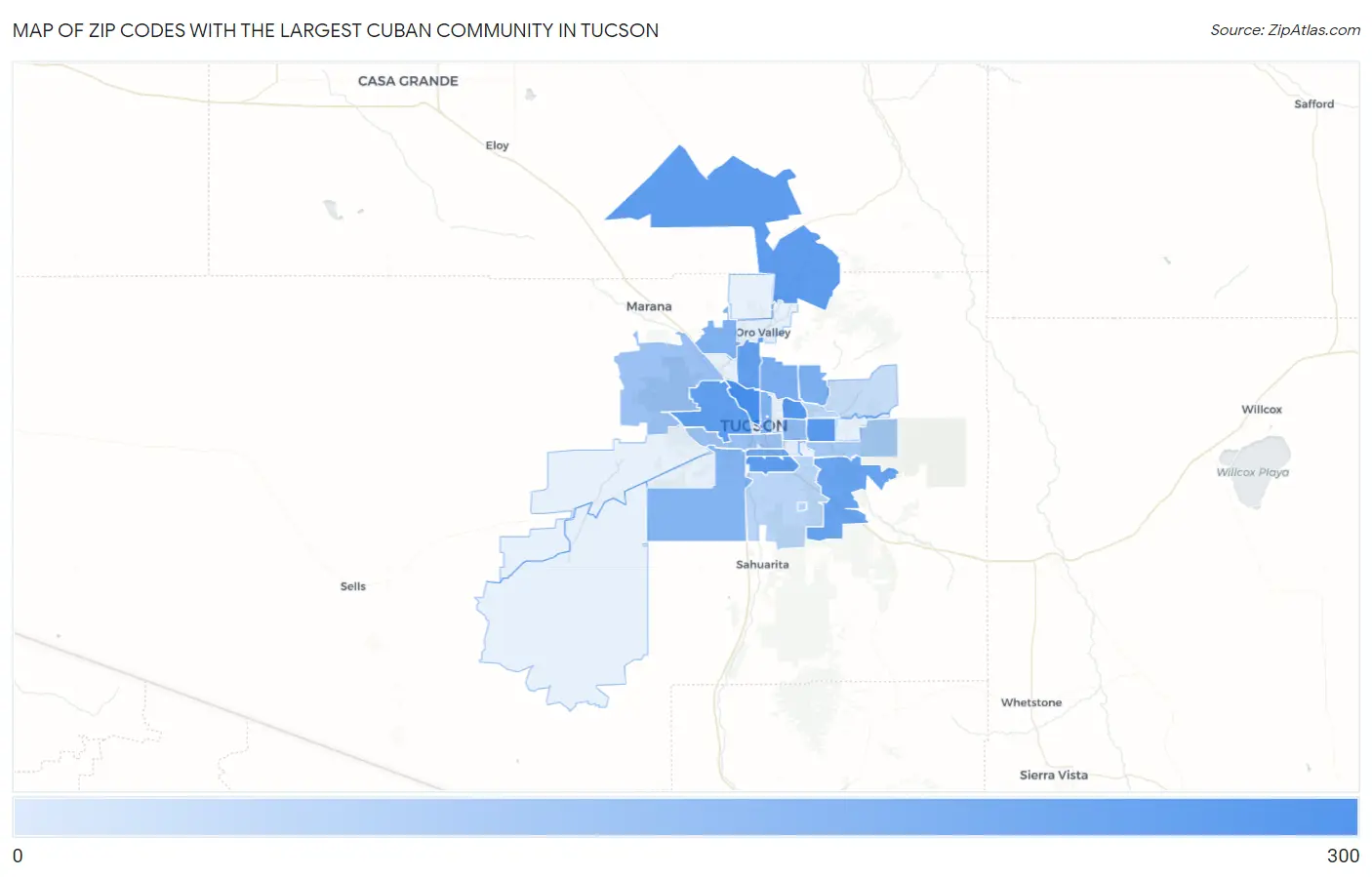 Zip Codes with the Largest Cuban Community in Tucson Map