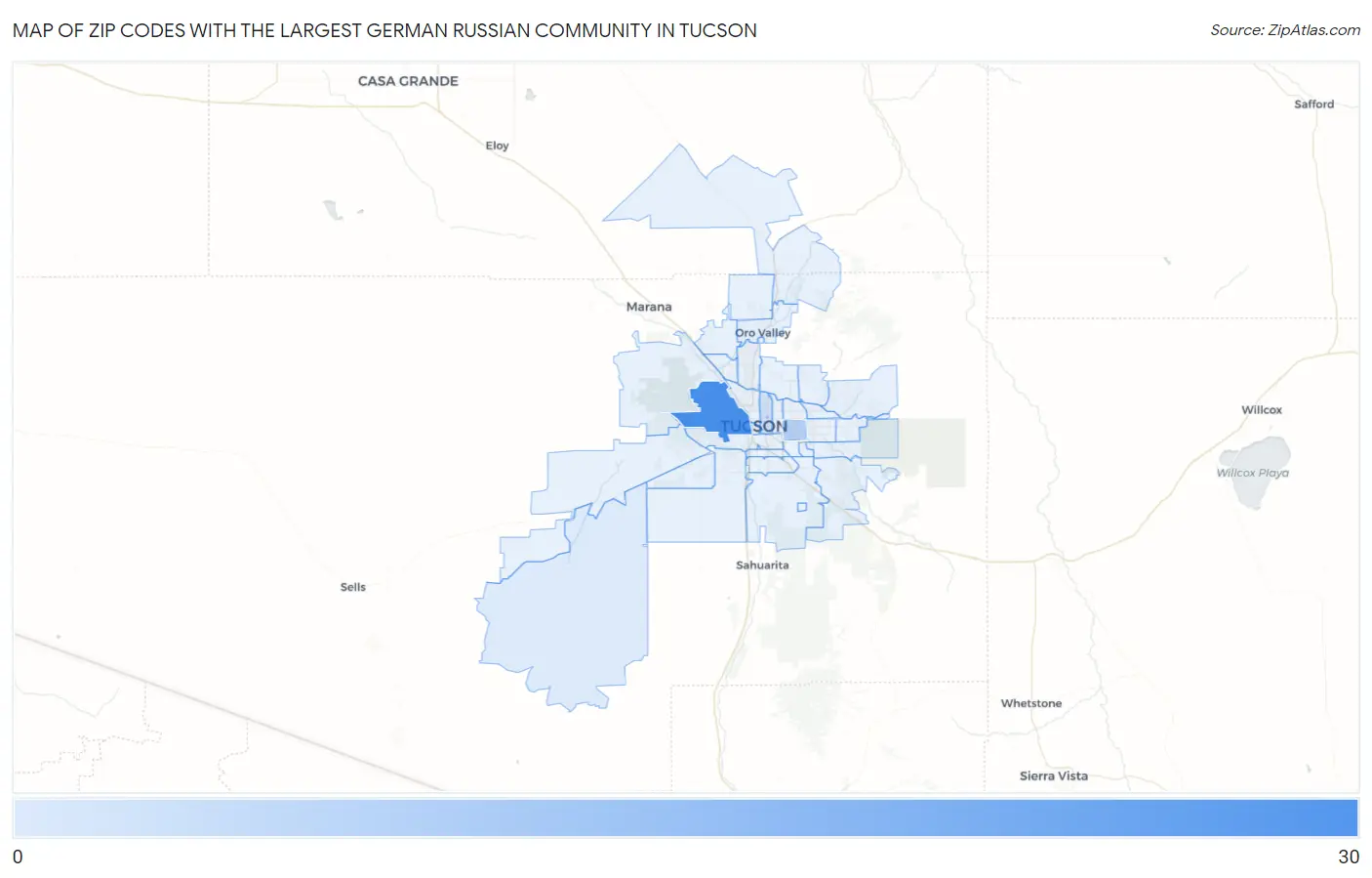 Zip Codes with the Largest German Russian Community in Tucson Map