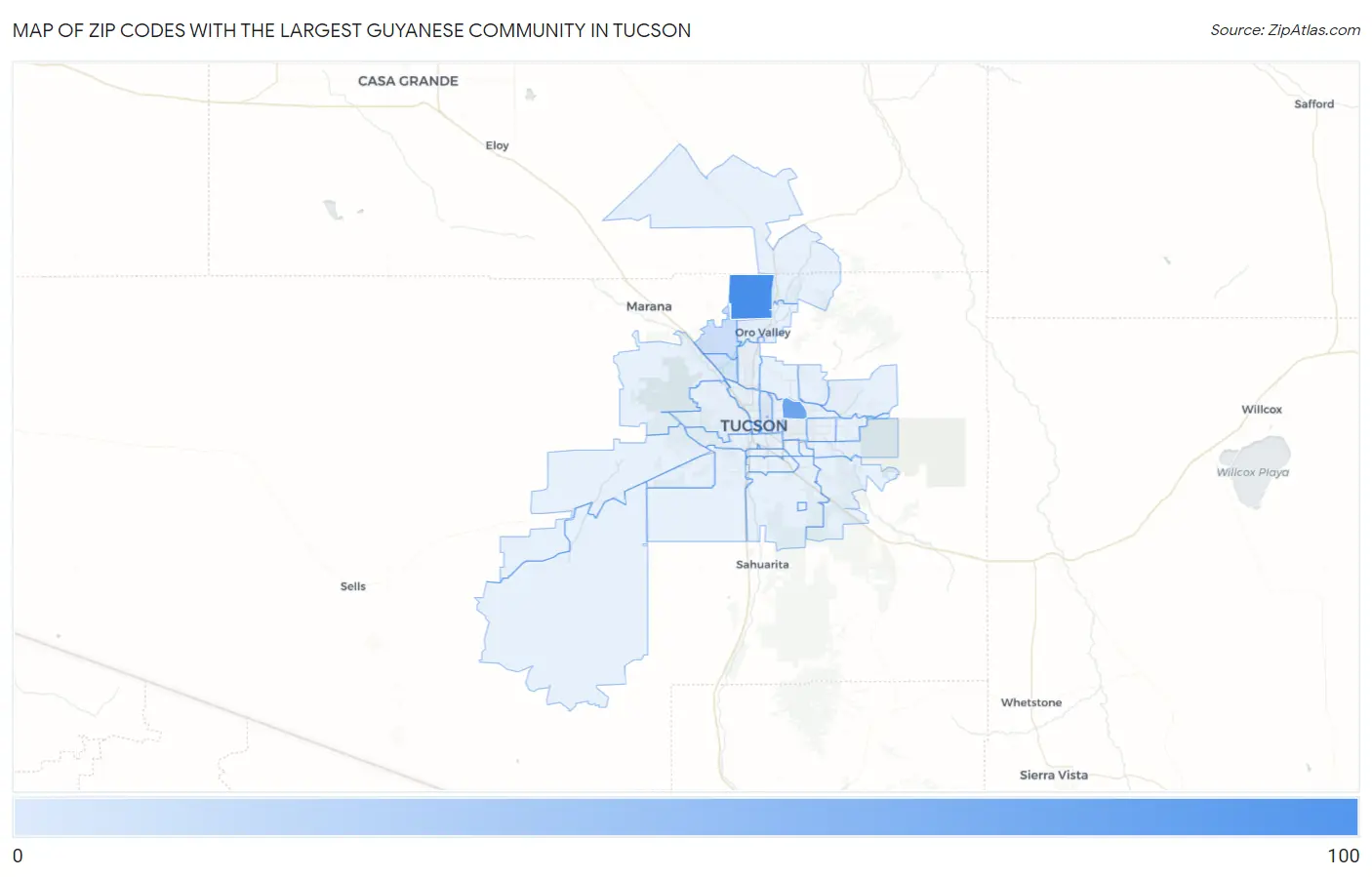 Zip Codes with the Largest Guyanese Community in Tucson Map