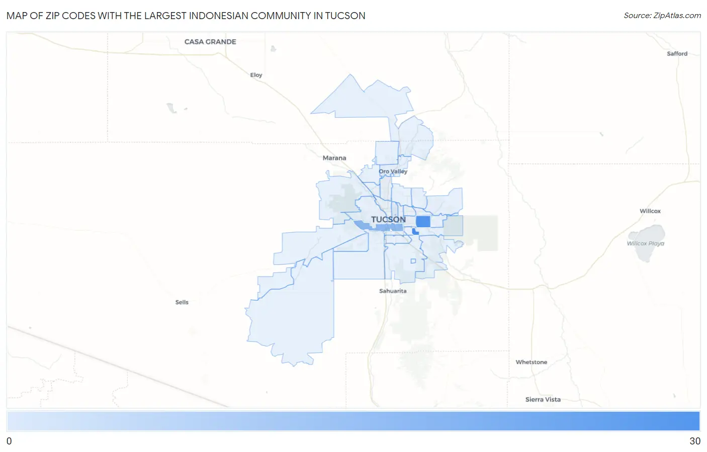 Zip Codes with the Largest Indonesian Community in Tucson Map