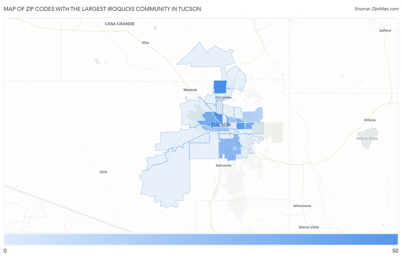 Zip Codes with the Largest Iroquois Community in Tucson Map