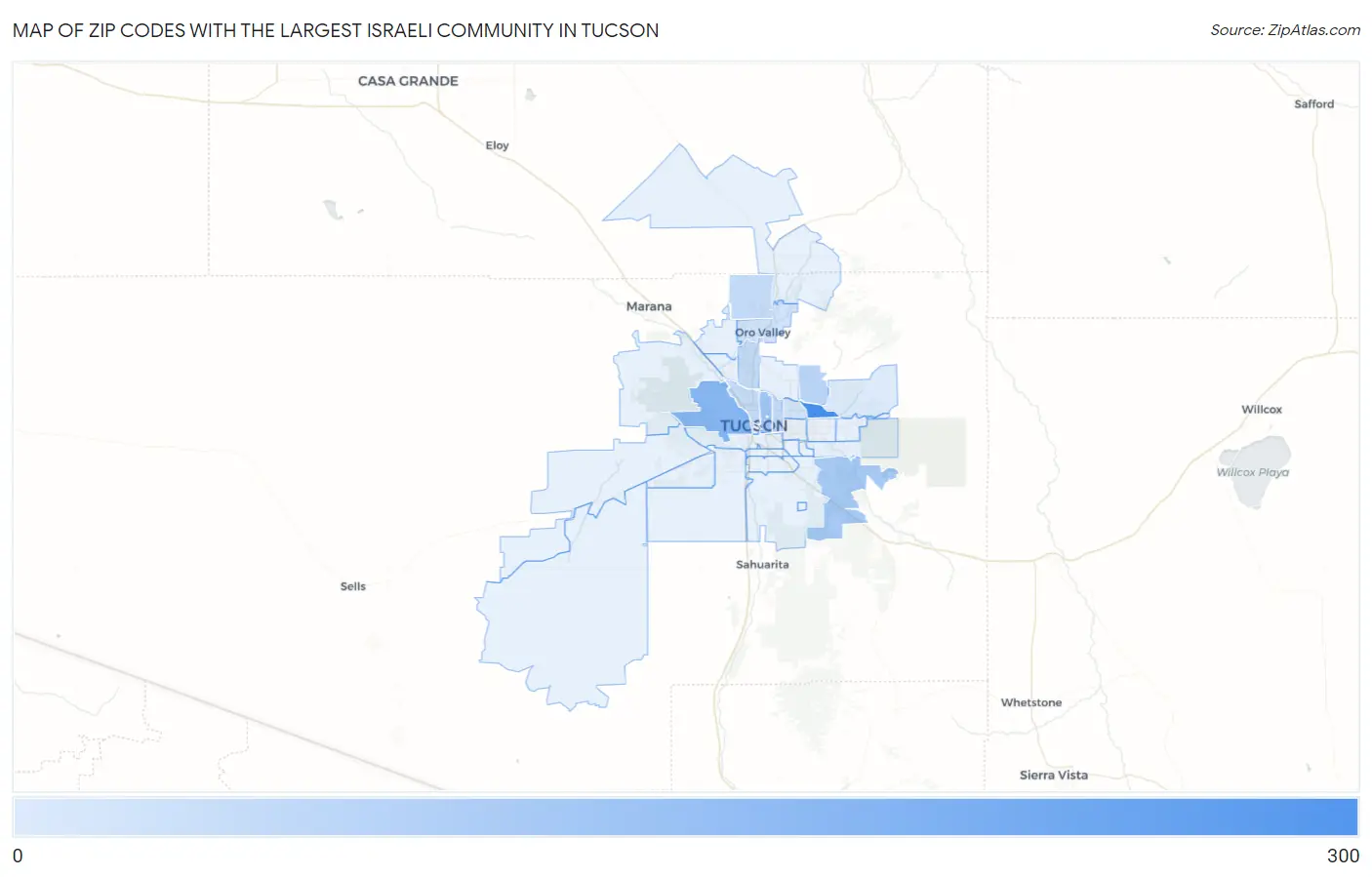 Zip Codes with the Largest Israeli Community in Tucson Map