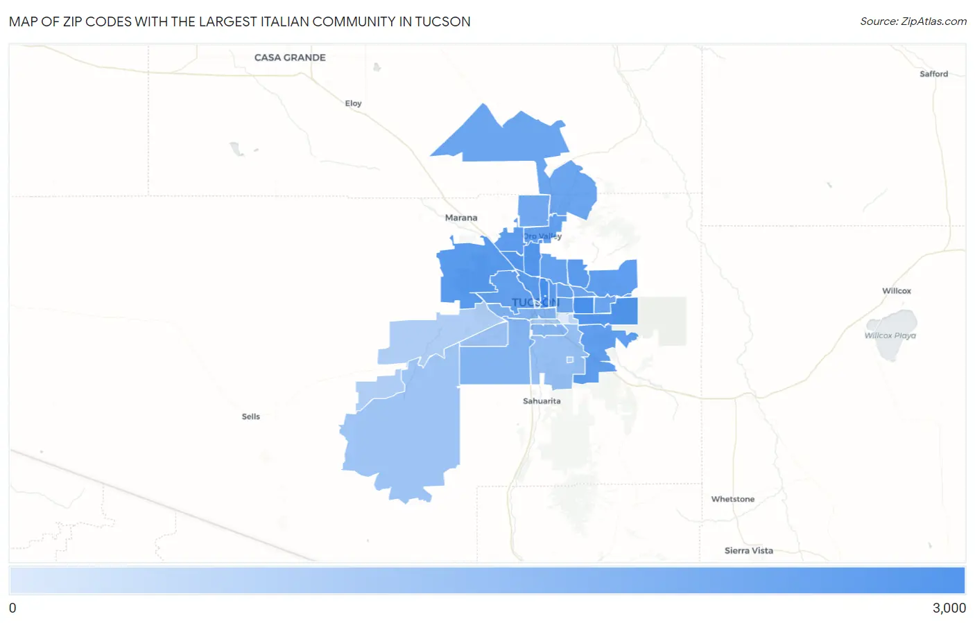 Zip Codes with the Largest Italian Community in Tucson Map
