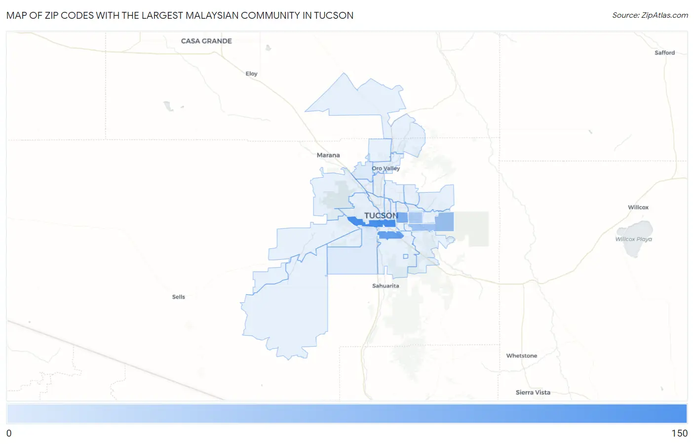 Zip Codes with the Largest Malaysian Community in Tucson Map