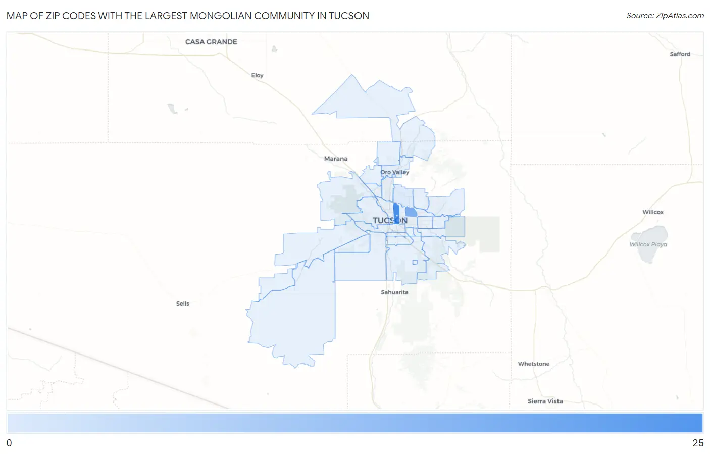 Zip Codes with the Largest Mongolian Community in Tucson Map