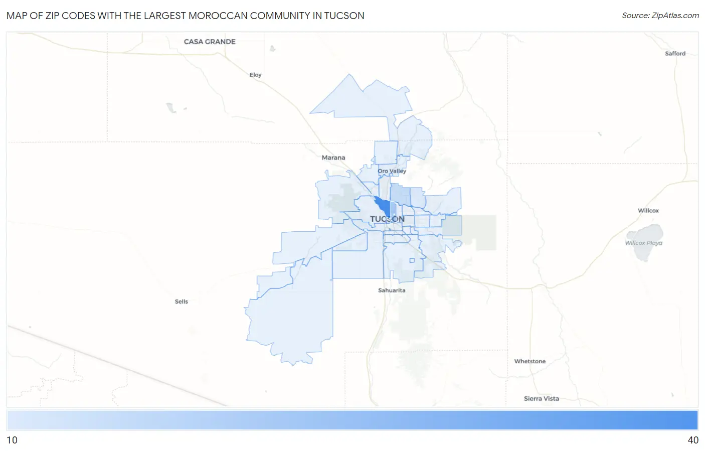 Zip Codes with the Largest Moroccan Community in Tucson Map