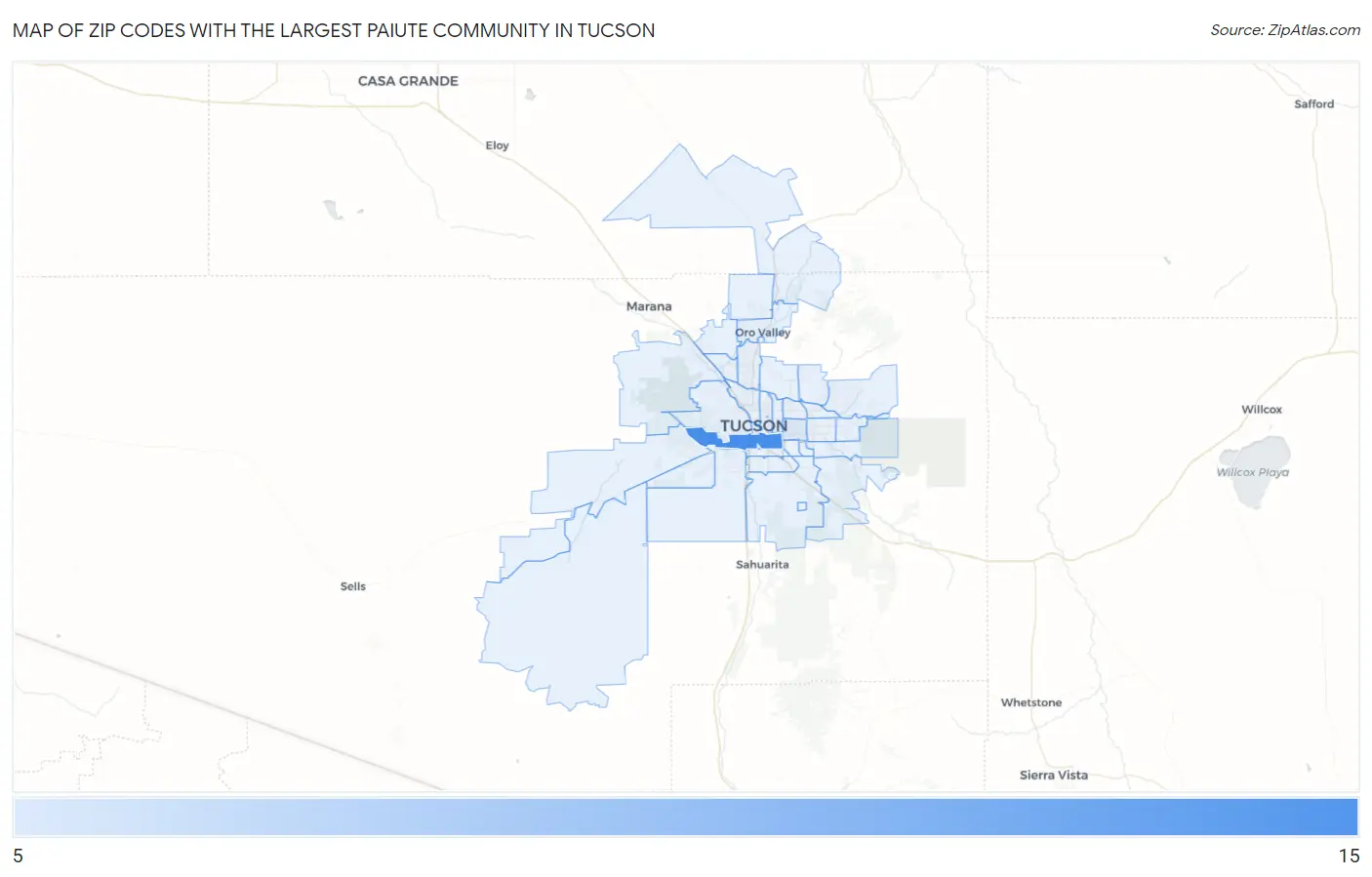 Zip Codes with the Largest Paiute Community in Tucson Map