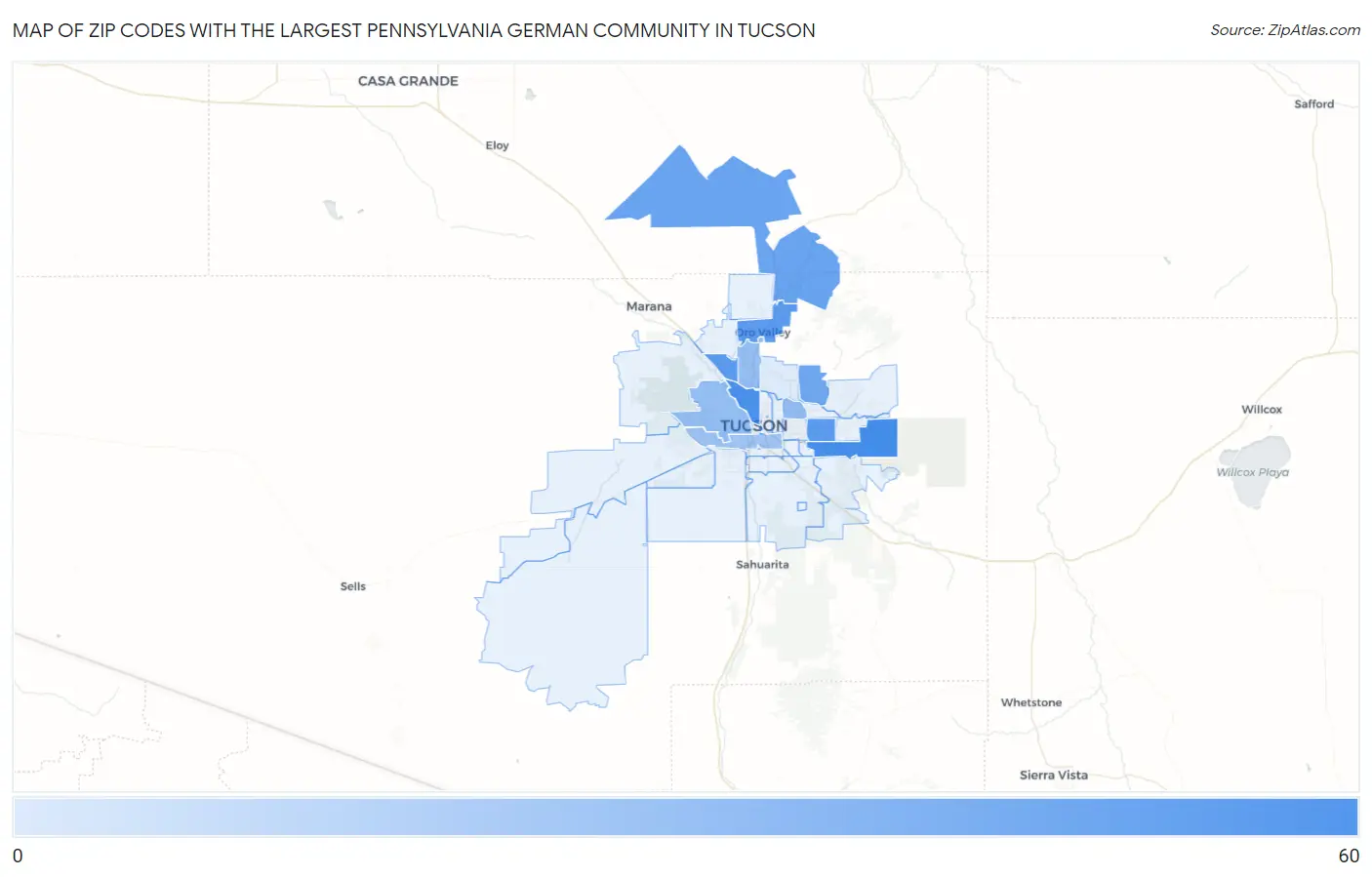 Zip Codes with the Largest Pennsylvania German Community in Tucson Map