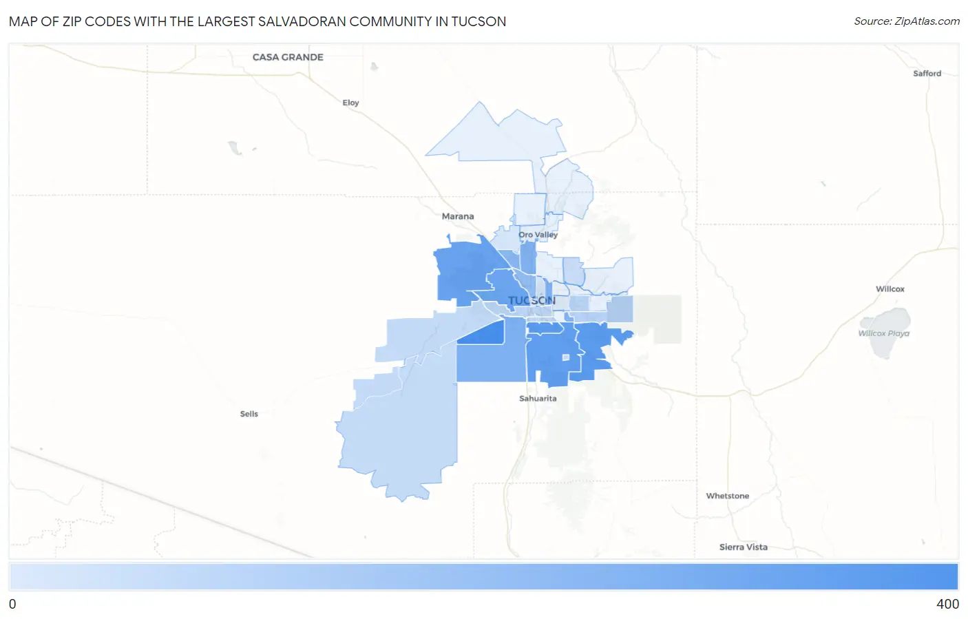Zip Codes with the Largest Salvadoran Community in Tucson Map
