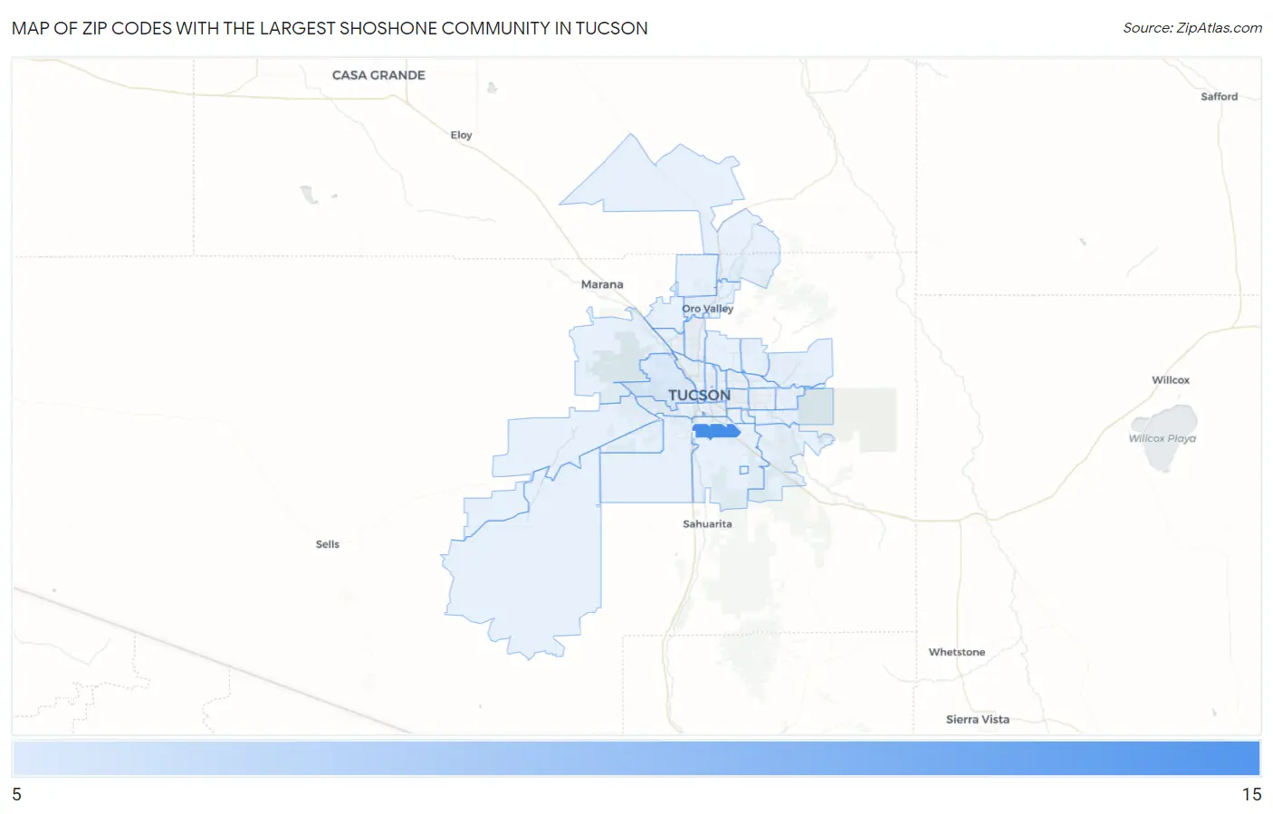 Zip Codes with the Largest Shoshone Community in Tucson Map