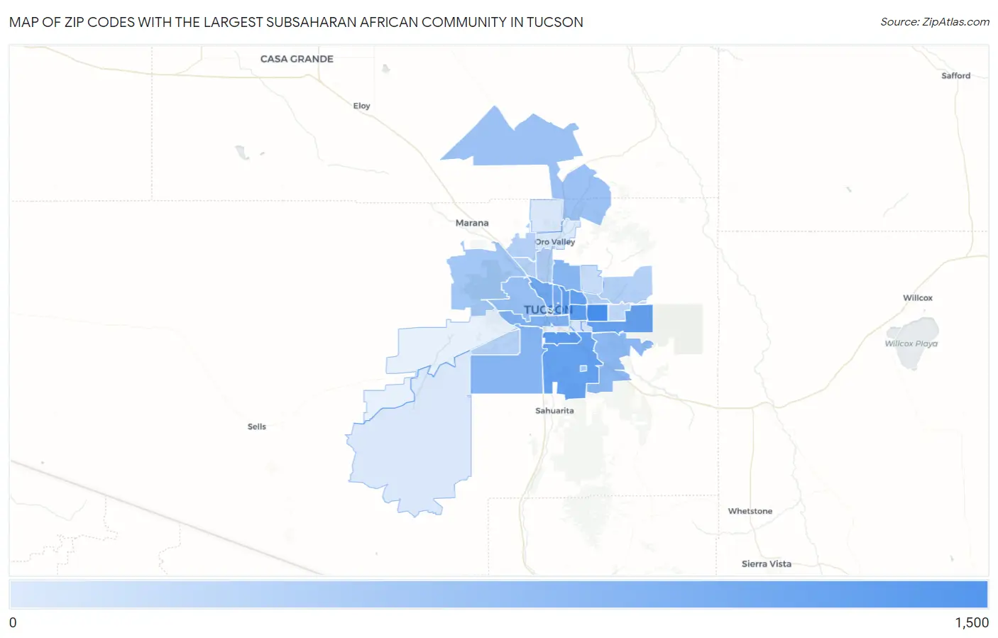 Zip Codes with the Largest Subsaharan African Community in Tucson Map