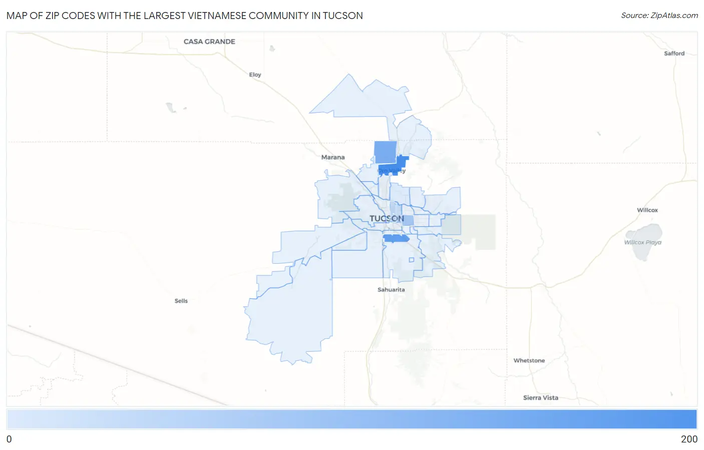 Zip Codes with the Largest Vietnamese Community in Tucson Map