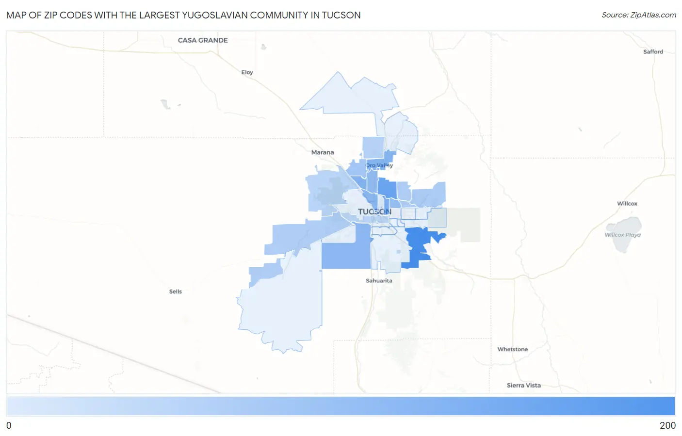 Zip Codes with the Largest Yugoslavian Community in Tucson Map