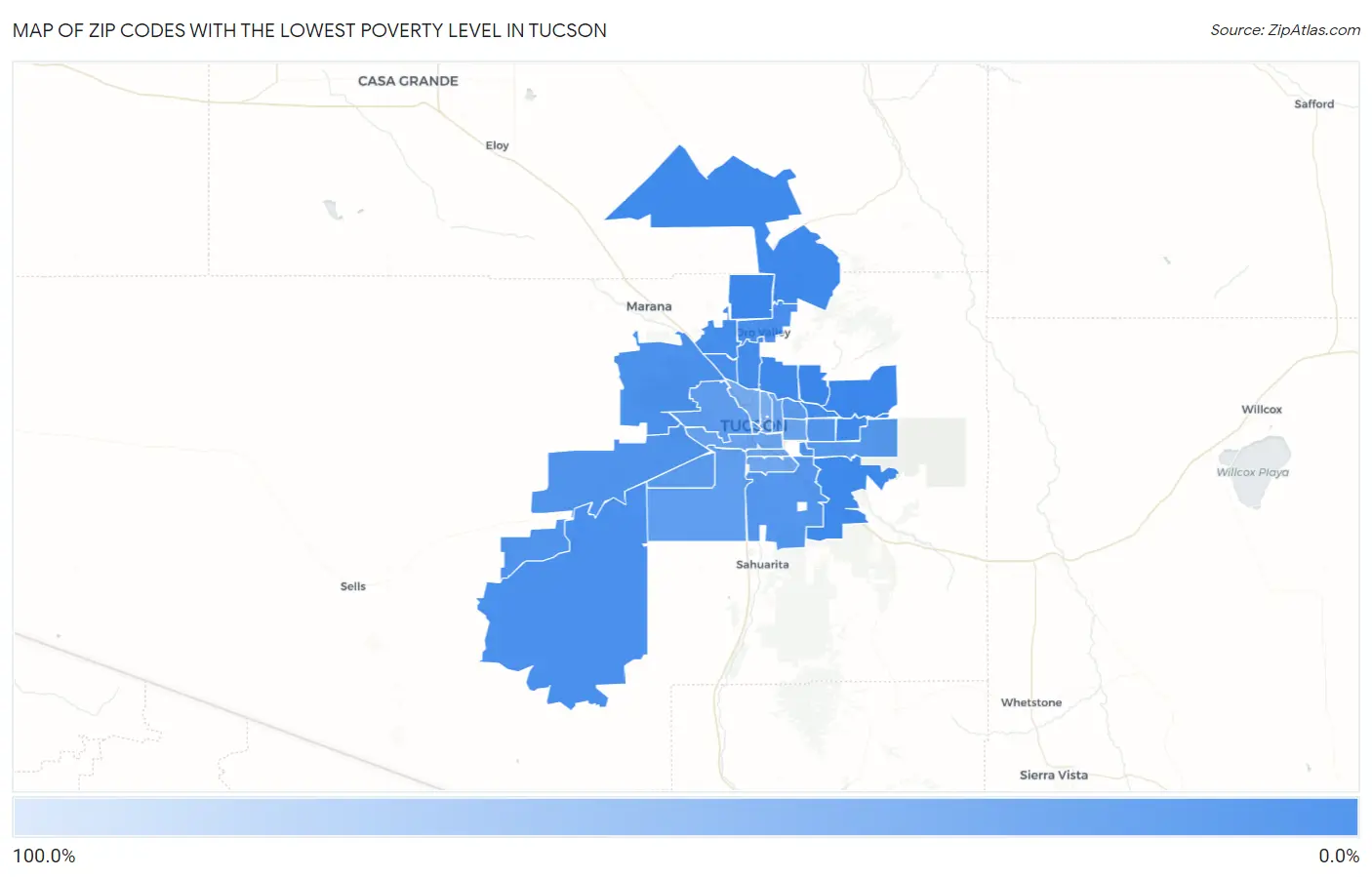 Zip Codes with the Lowest Poverty Level in Tucson Map