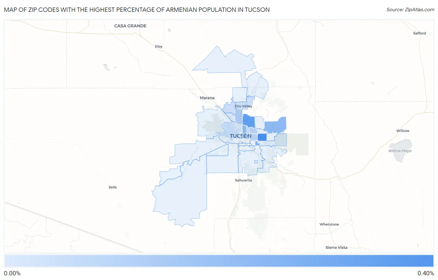 Zip Codes with the Highest Percentage of Armenian Population in Tucson Map