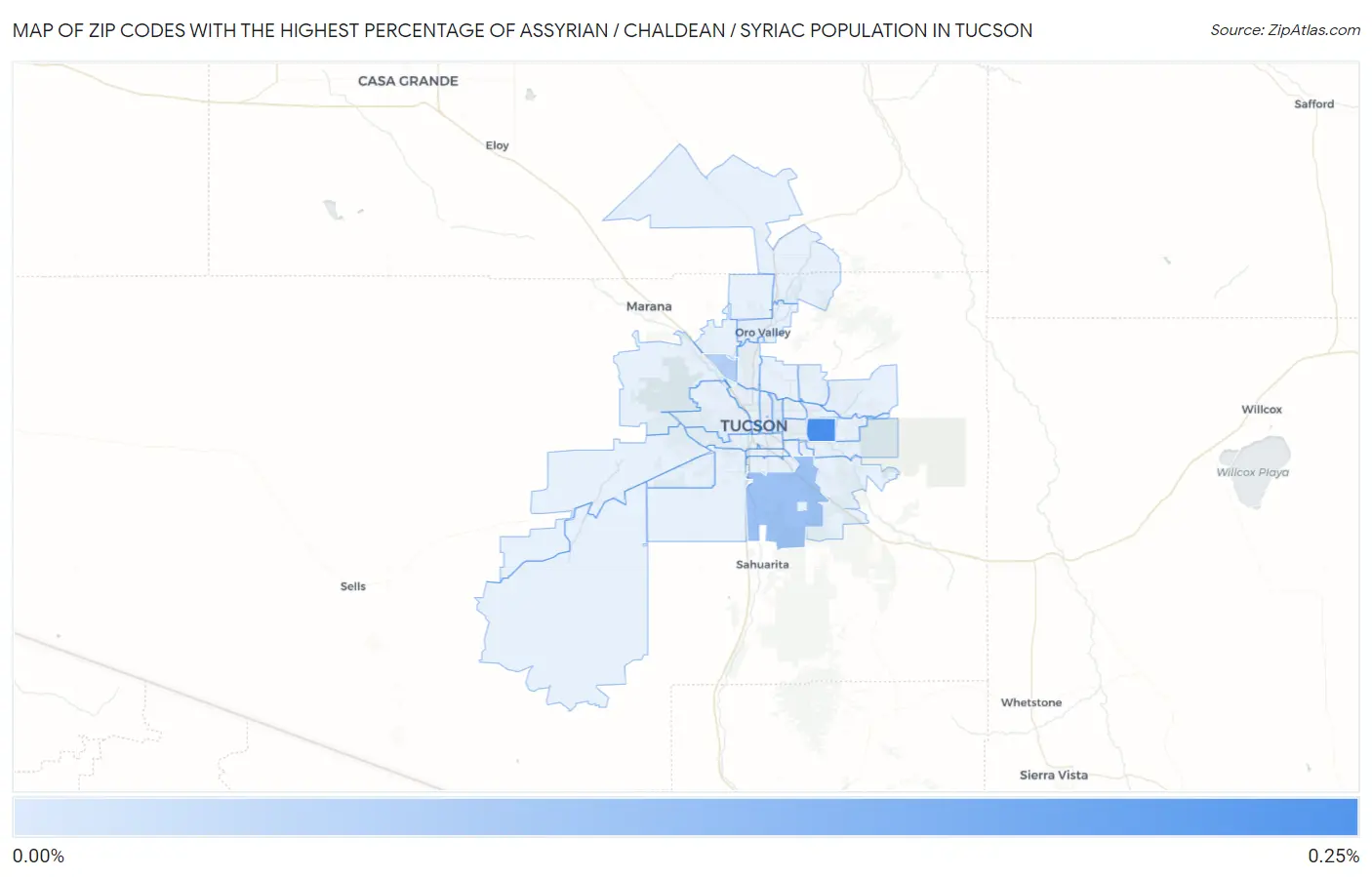 Zip Codes with the Highest Percentage of Assyrian / Chaldean / Syriac Population in Tucson Map