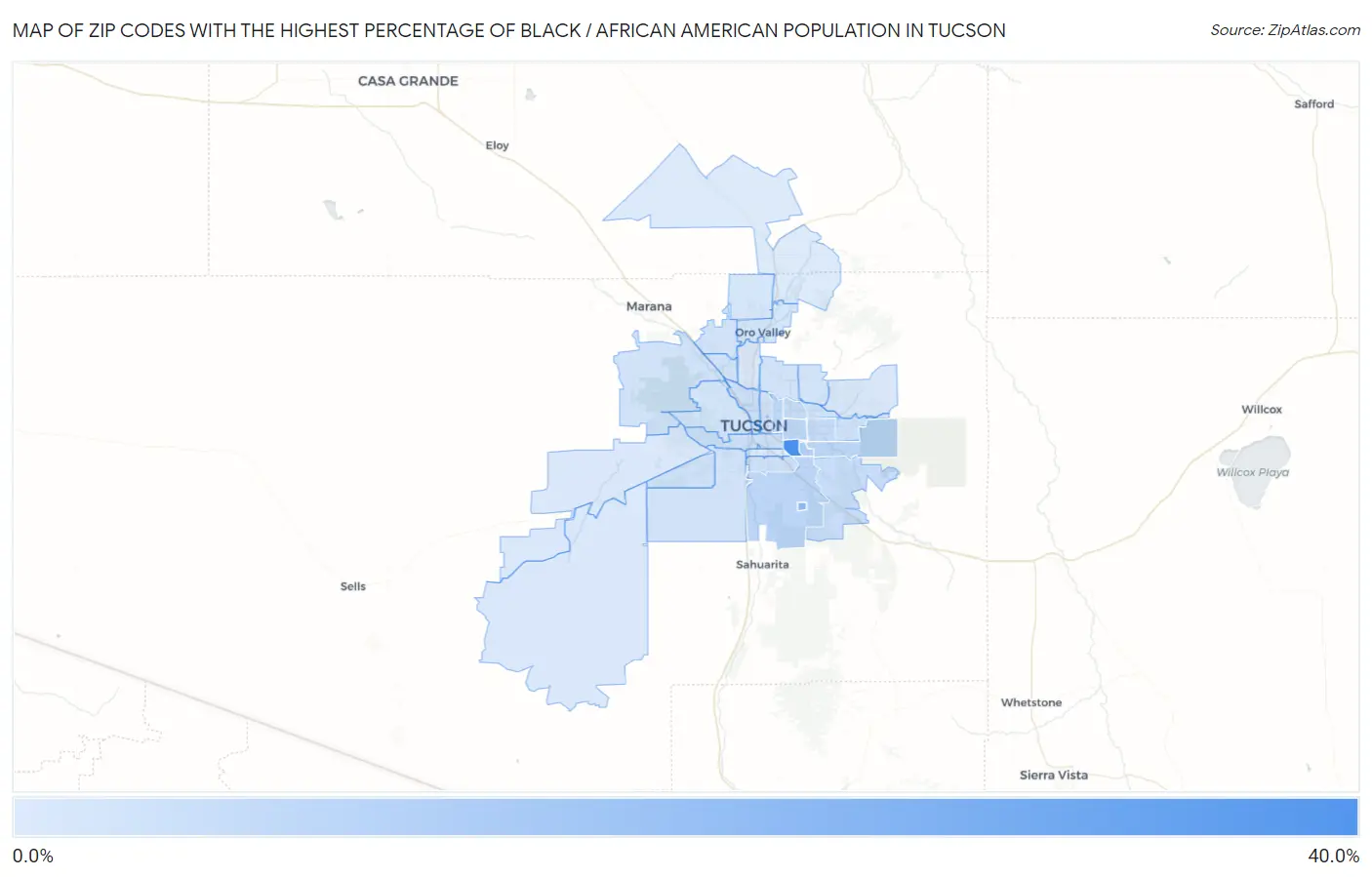 Zip Codes with the Highest Percentage of Black / African American Population in Tucson Map
