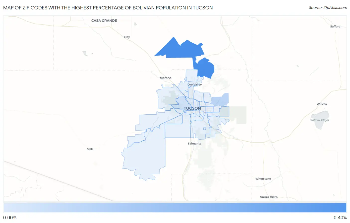 Zip Codes with the Highest Percentage of Bolivian Population in Tucson Map