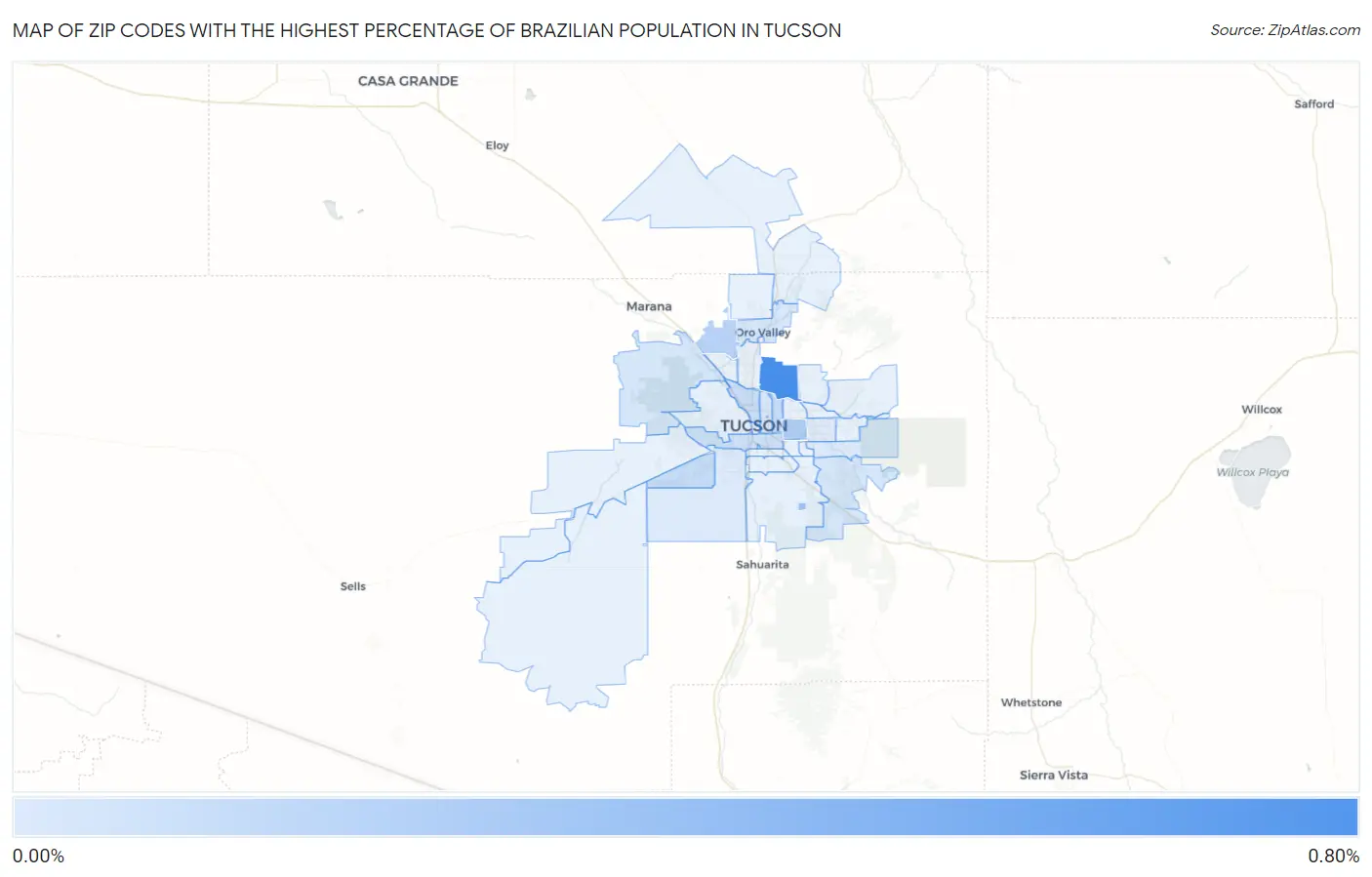 Zip Codes with the Highest Percentage of Brazilian Population in Tucson Map