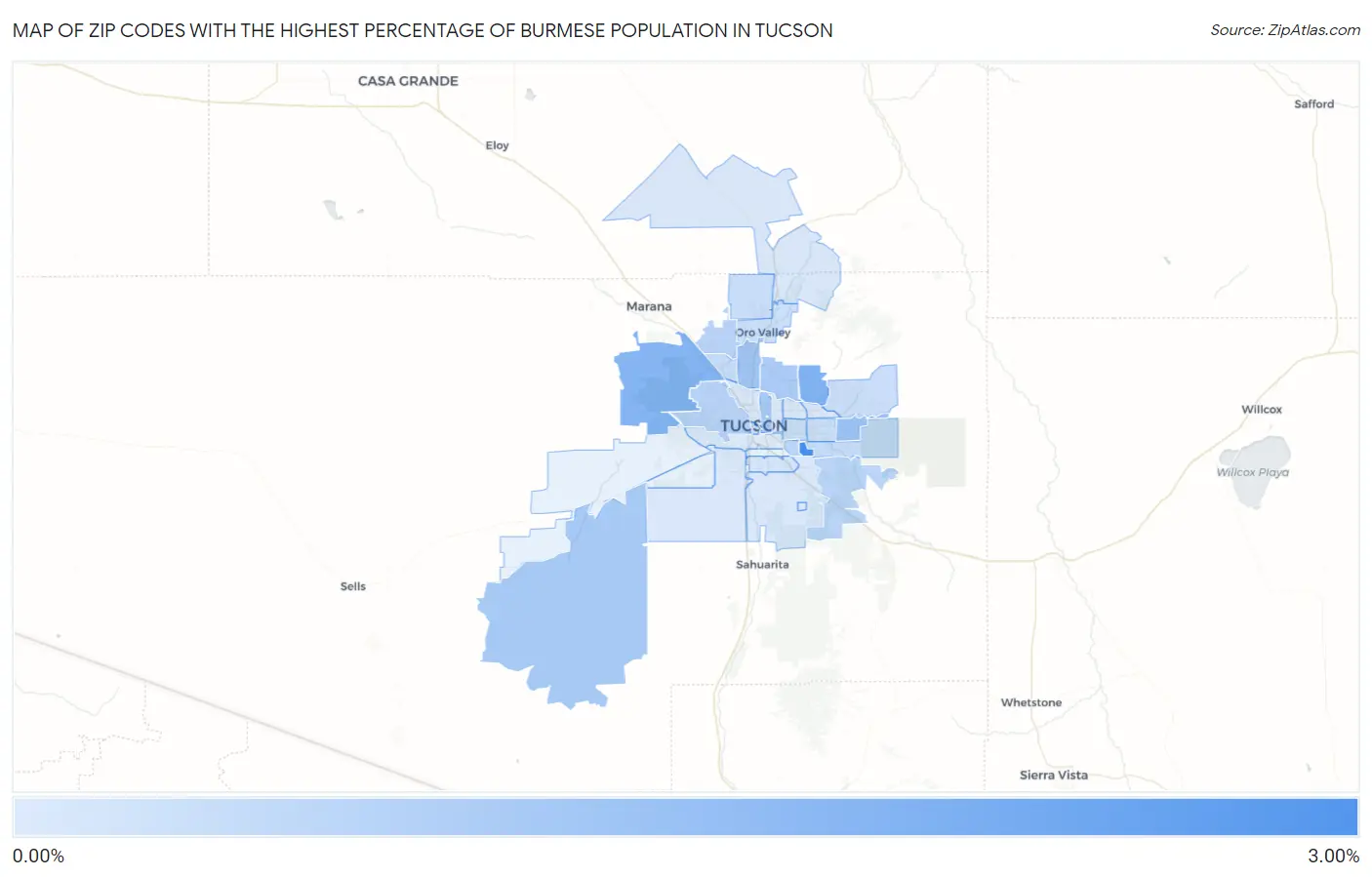 Zip Codes with the Highest Percentage of Burmese Population in Tucson Map