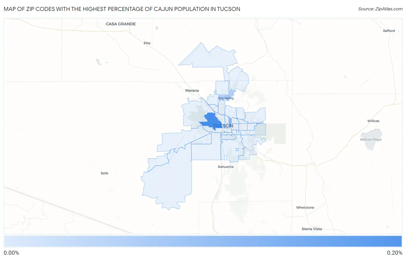 Zip Codes with the Highest Percentage of Cajun Population in Tucson Map
