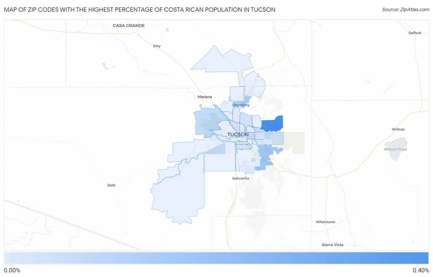 Zip Codes with the Highest Percentage of Costa Rican Population in Tucson Map
