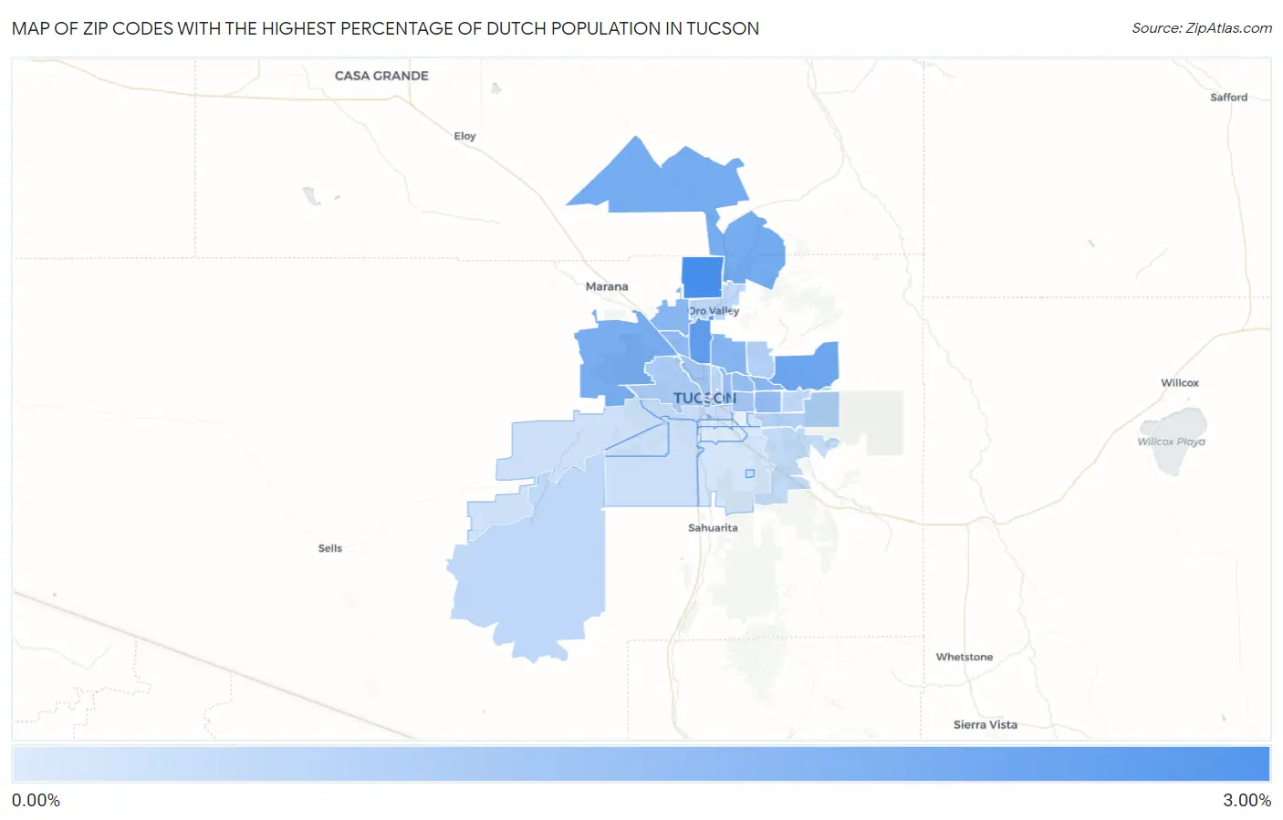 Zip Codes with the Highest Percentage of Dutch Population in Tucson Map