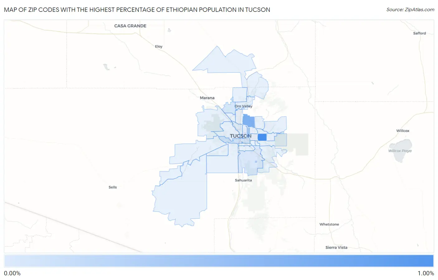 Zip Codes with the Highest Percentage of Ethiopian Population in Tucson Map