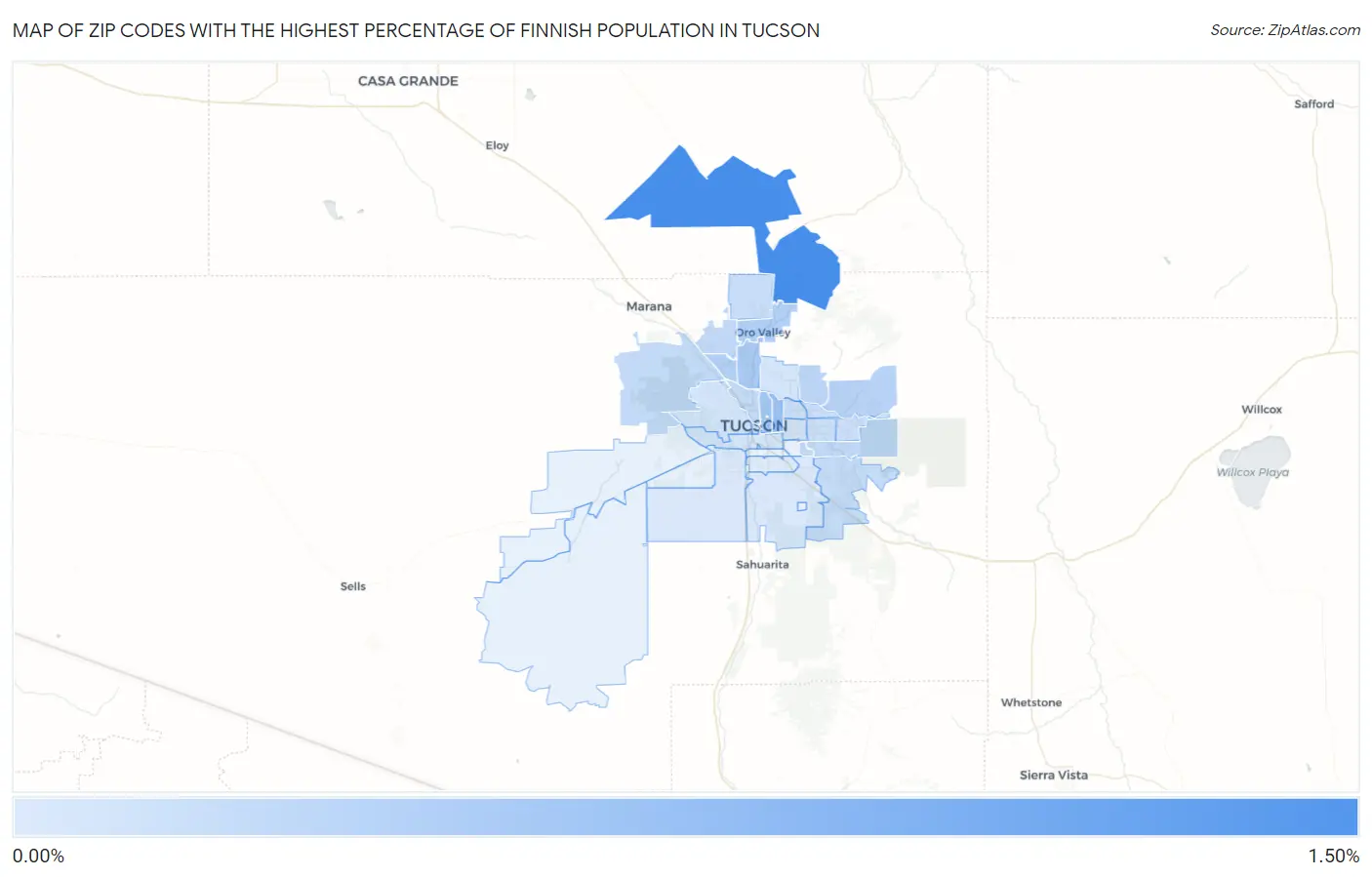 Zip Codes with the Highest Percentage of Finnish Population in Tucson Map