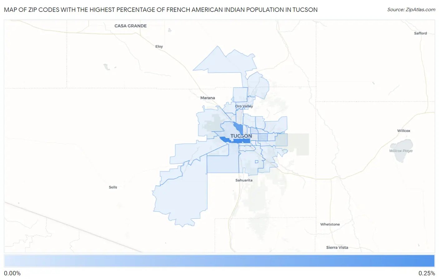 Zip Codes with the Highest Percentage of French American Indian Population in Tucson Map