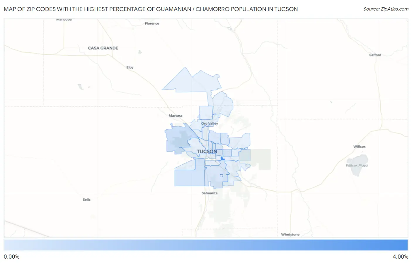 Zip Codes with the Highest Percentage of Guamanian / Chamorro Population in Tucson Map