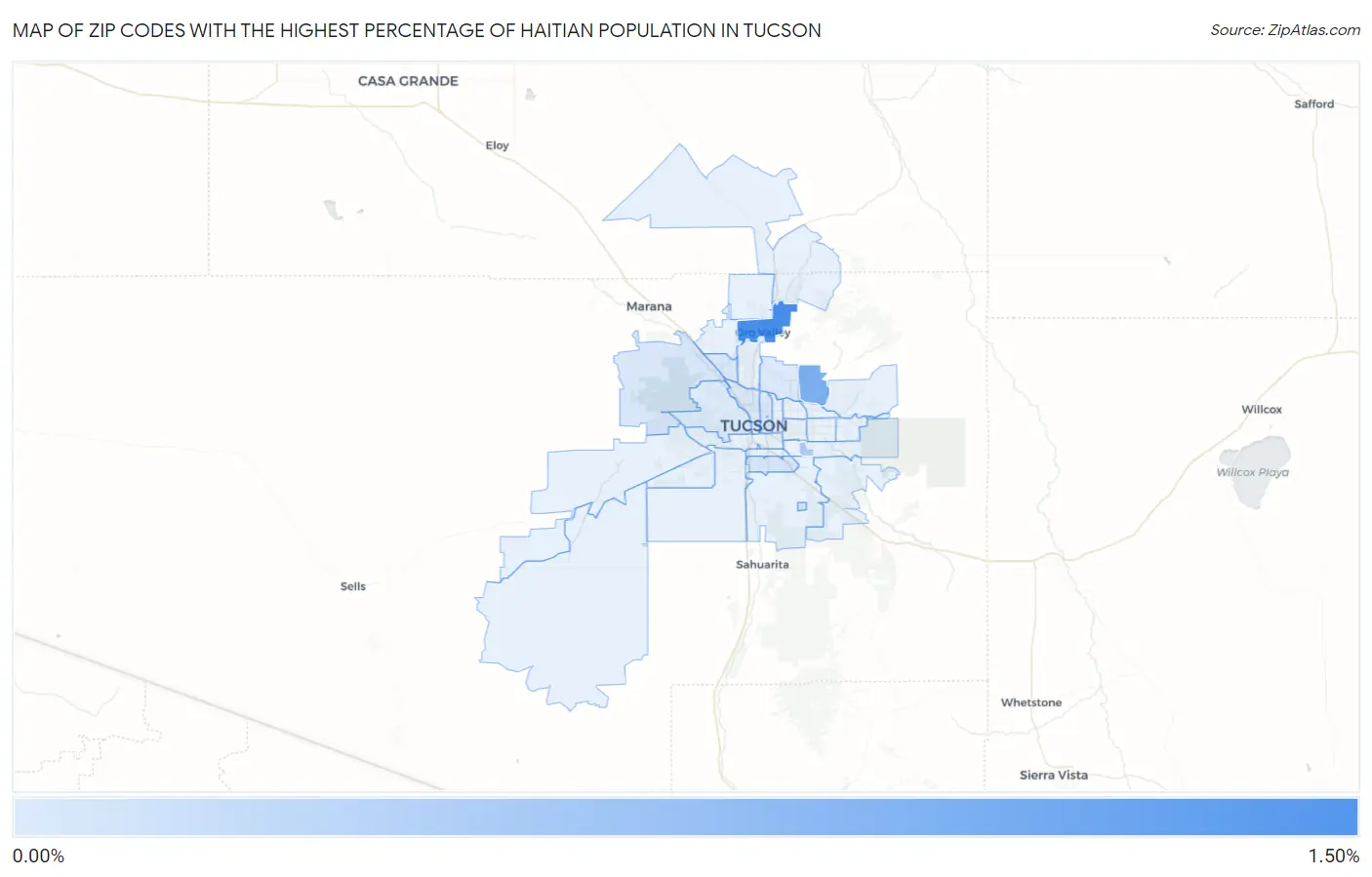 Zip Codes with the Highest Percentage of Haitian Population in Tucson Map