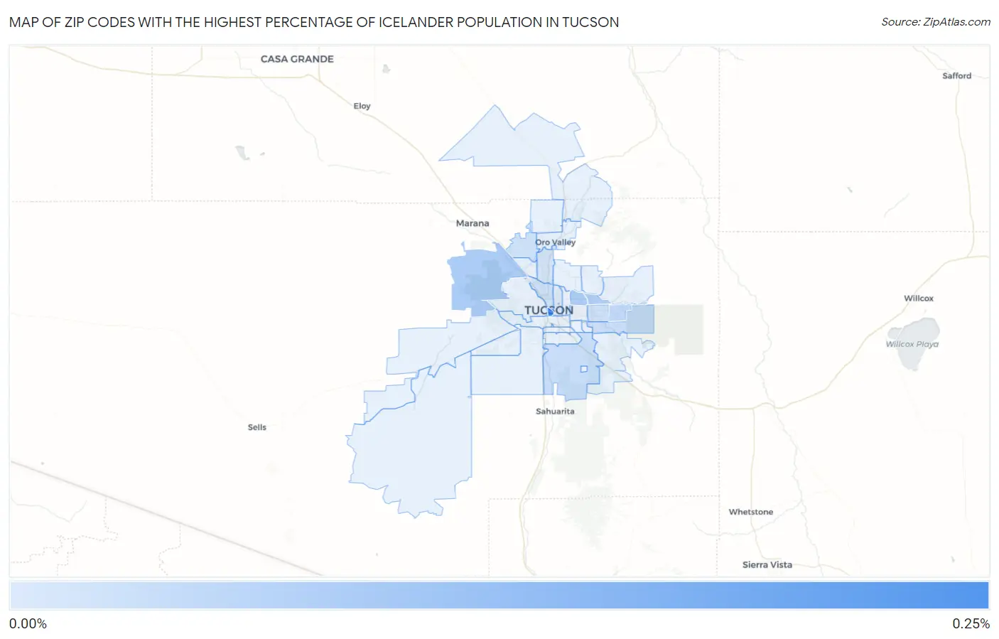 Zip Codes with the Highest Percentage of Icelander Population in Tucson Map