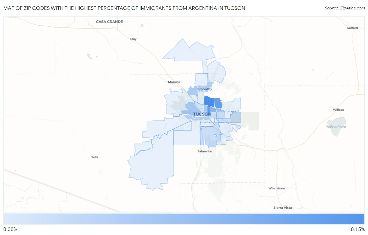 Zip Codes with the Highest Percentage of Immigrants from Argentina in Tucson Map