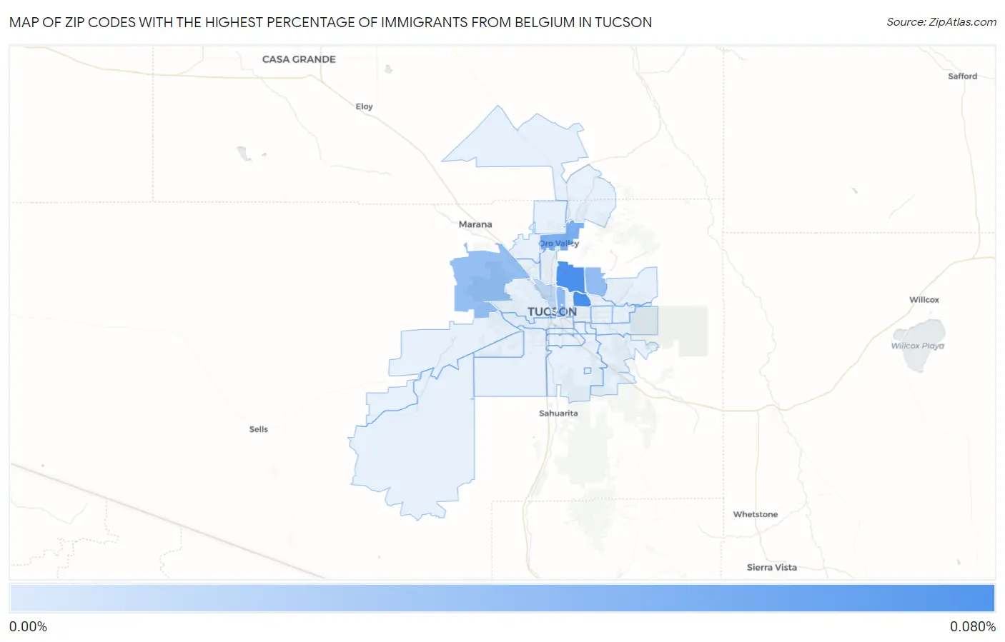 Zip Codes with the Highest Percentage of Immigrants from Belgium in Tucson Map