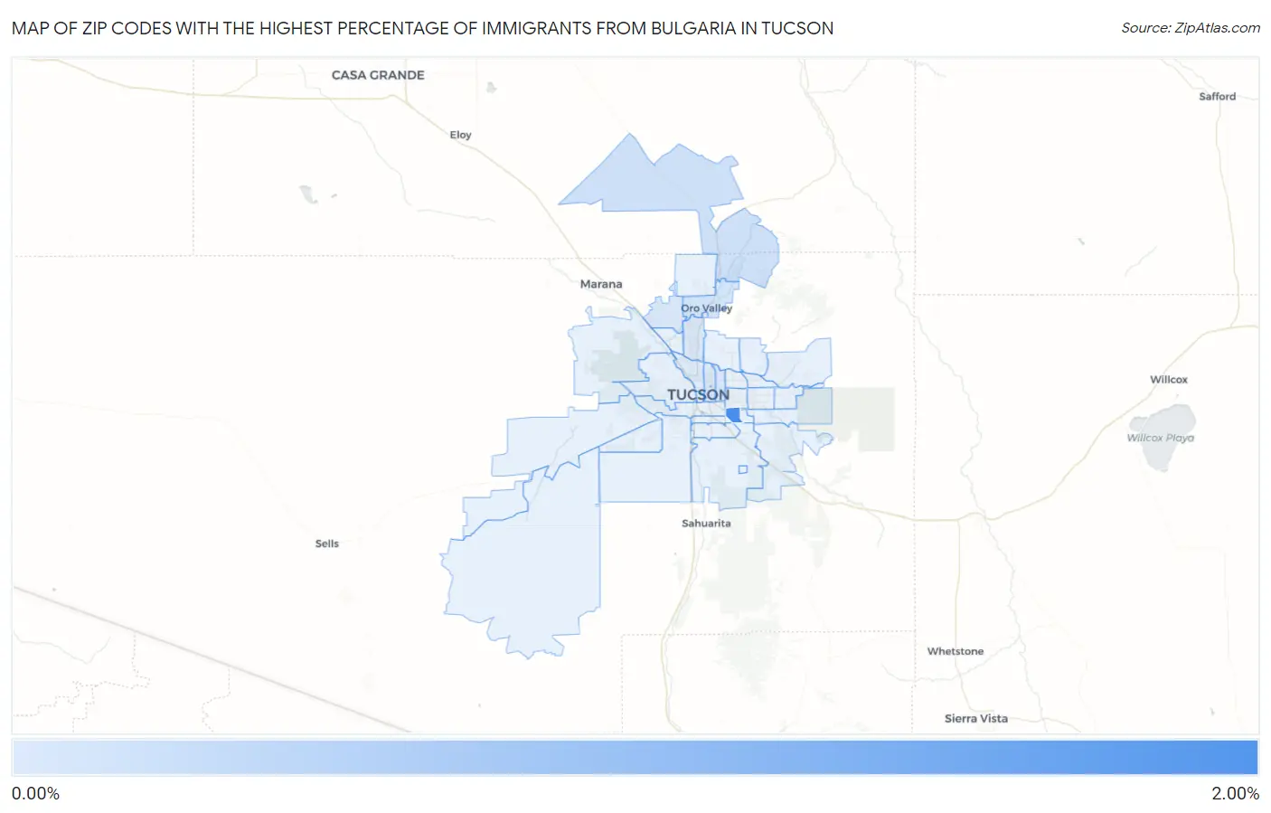 Zip Codes with the Highest Percentage of Immigrants from Bulgaria in Tucson Map