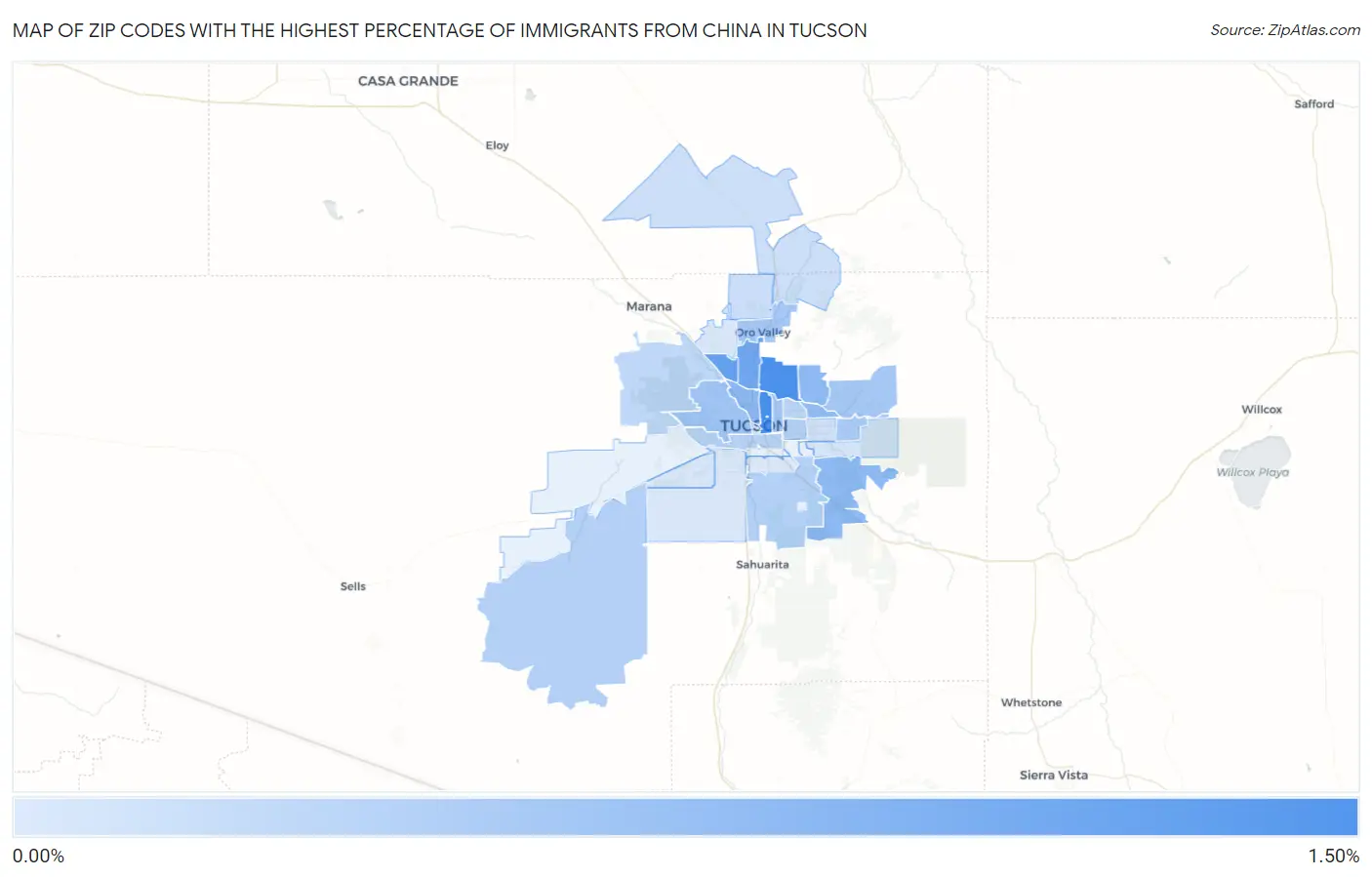 Zip Codes with the Highest Percentage of Immigrants from China in Tucson Map