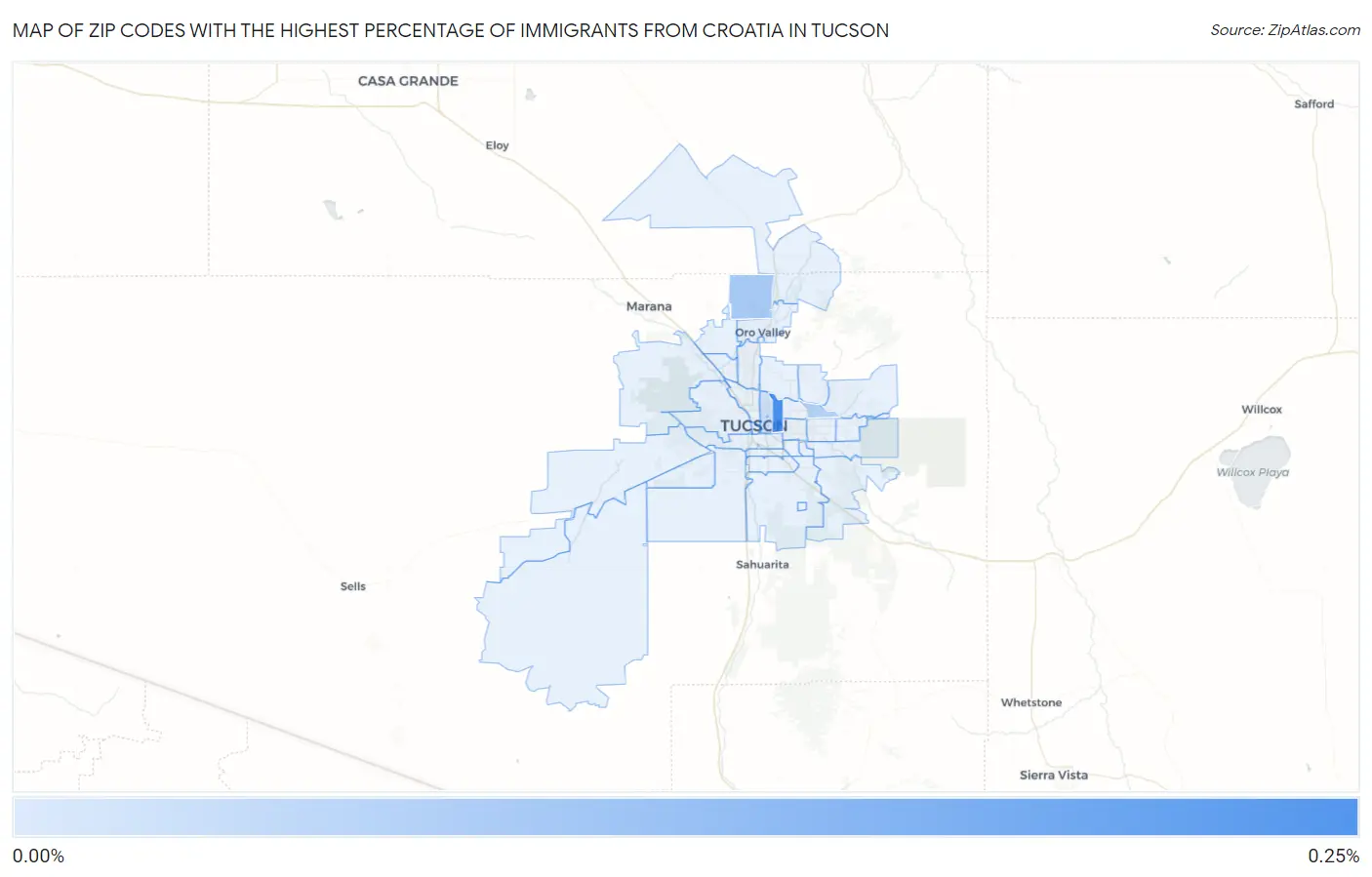 Zip Codes with the Highest Percentage of Immigrants from Croatia in Tucson Map