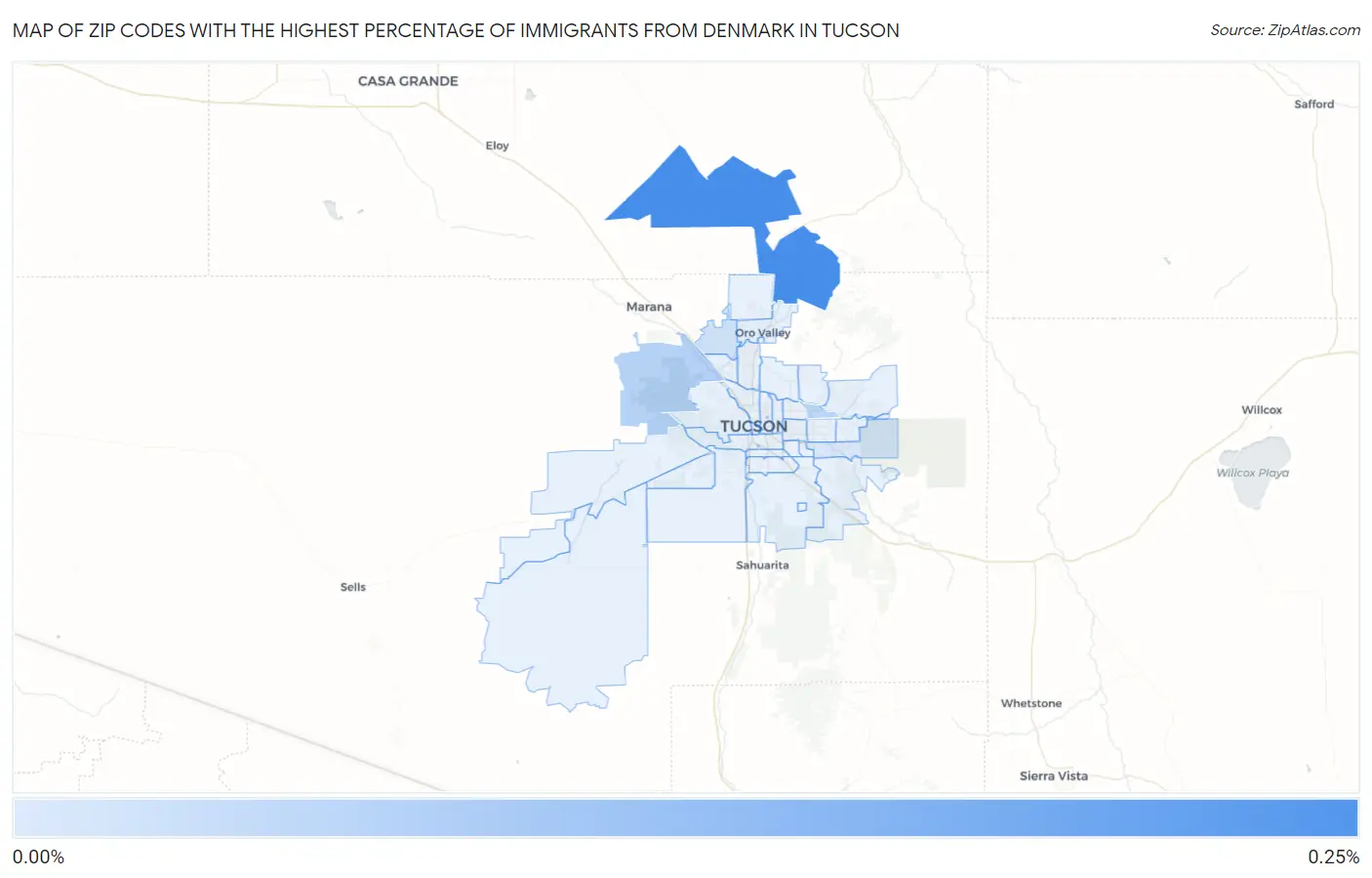Zip Codes with the Highest Percentage of Immigrants from Denmark in Tucson Map