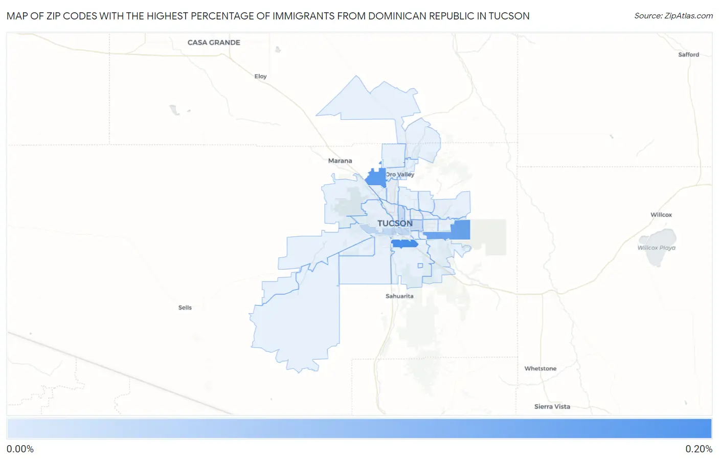 Zip Codes with the Highest Percentage of Immigrants from Dominican Republic in Tucson Map