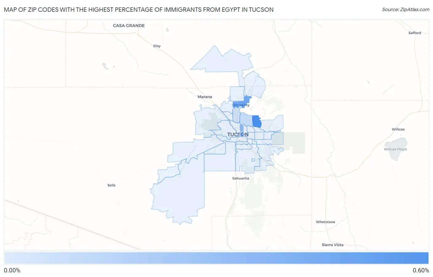 Zip Codes with the Highest Percentage of Immigrants from Egypt in Tucson Map