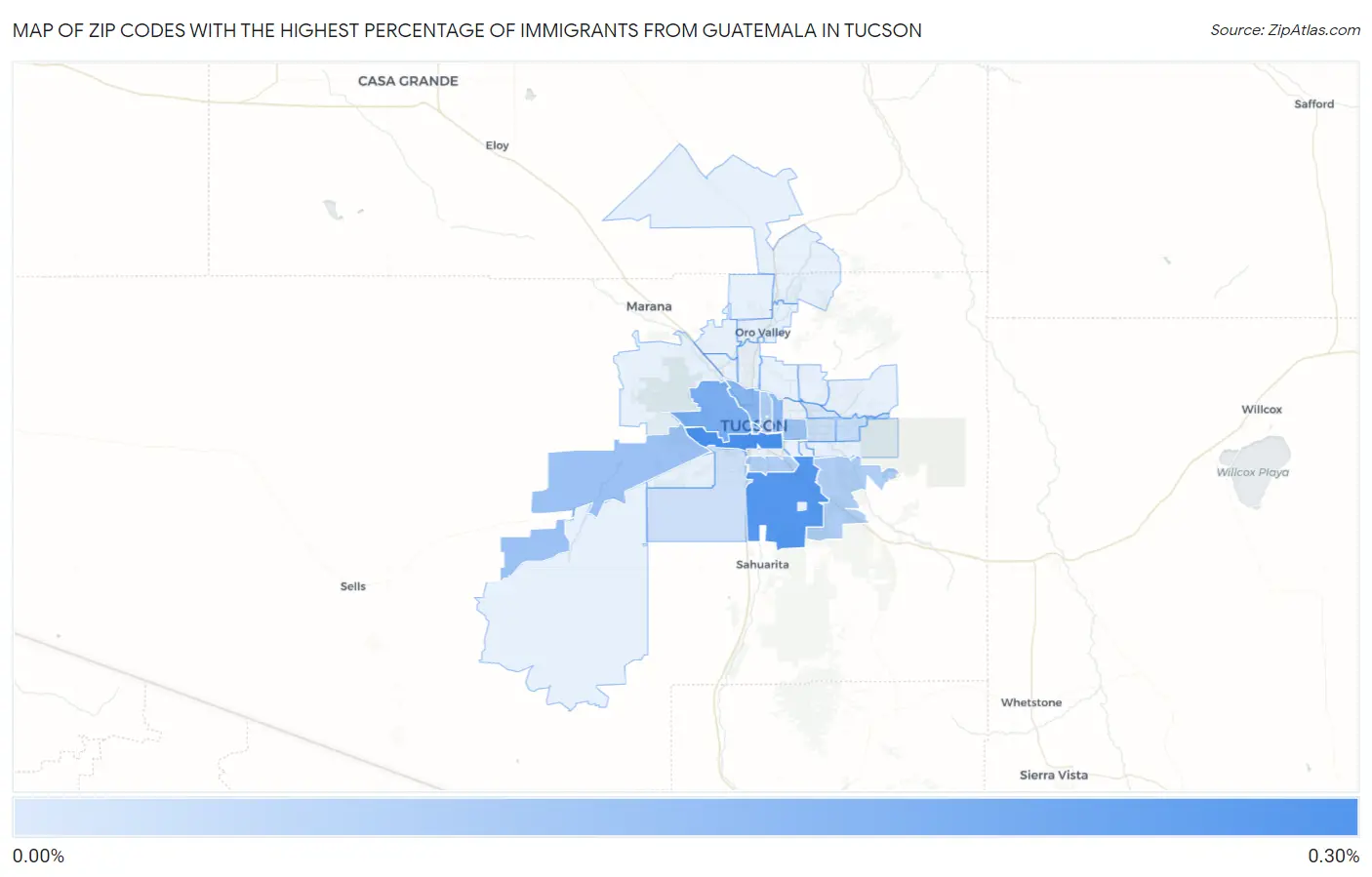 Zip Codes with the Highest Percentage of Immigrants from Guatemala in Tucson Map