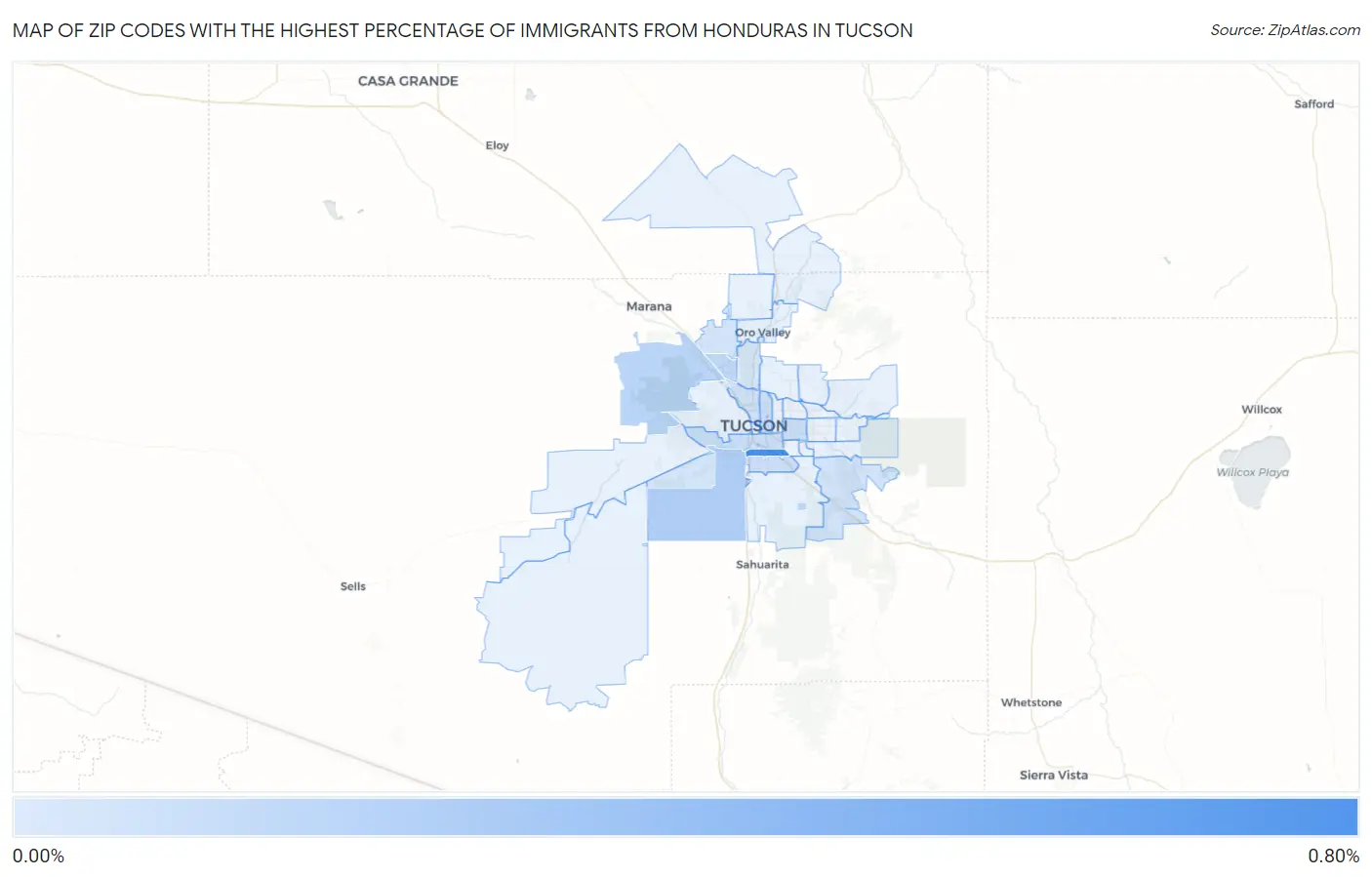 Zip Codes with the Highest Percentage of Immigrants from Honduras in Tucson Map