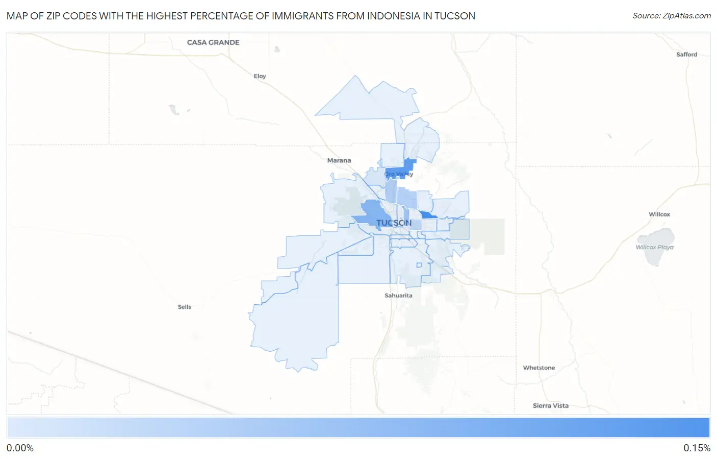 Zip Codes with the Highest Percentage of Immigrants from Indonesia in Tucson Map