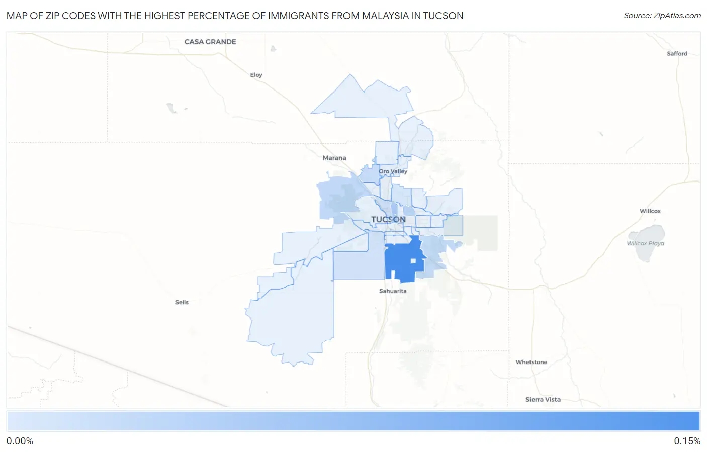 Zip Codes with the Highest Percentage of Immigrants from Malaysia in Tucson Map