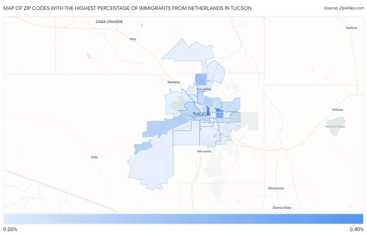 Zip Codes with the Highest Percentage of Immigrants from Netherlands in Tucson Map
