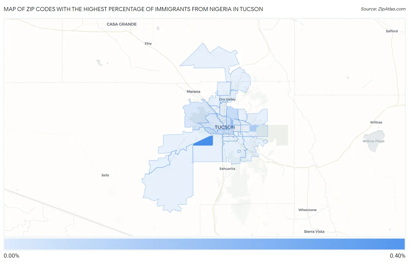 Zip Codes with the Highest Percentage of Immigrants from Nigeria in Tucson Map